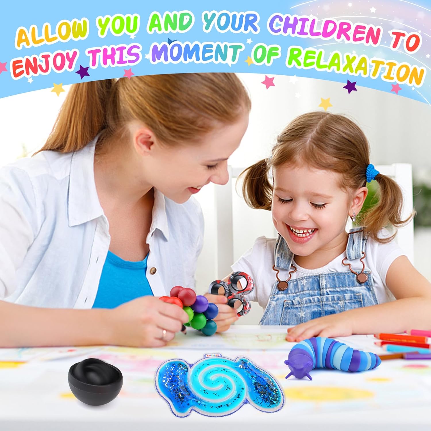Cevioce 5Pcs Fidget Toys Adults Pack,Stocking Stuffers for Teens Boys Girls,Autism Sensory Toys with Fidget Spinner Slug Magnetic Rings,Squishy Fidget Toys ADHD Stress Relief, for Kid-B - Image 5