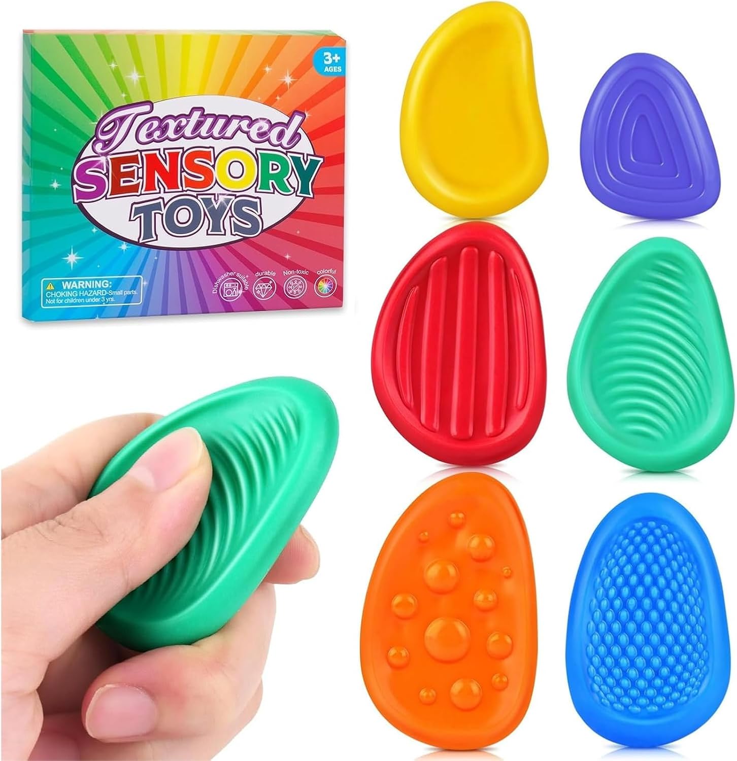 6-Pack Sensory Fidget Stones for Kids – Textured Soft Worry Toys for Autism, Calming Stress Relief for Students & Anxiety, Small Classroom Prizes & Party Favors - Image 2