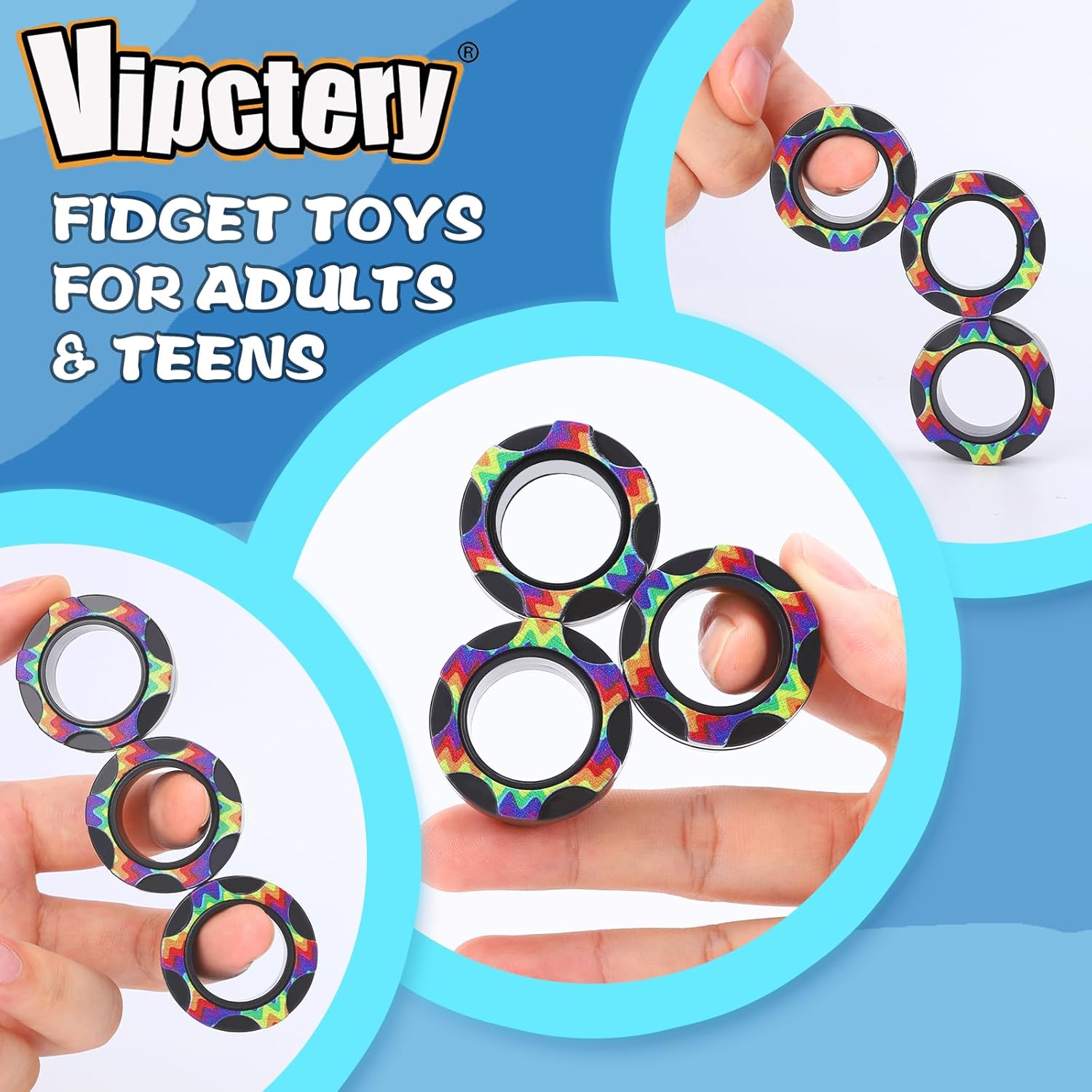 Fidget Toys Adults 8Pcs Christmas Stocking Stuffers Gifts For Teens Boys Kids 8+ Adhd Autism Toys Adults Edc Cool Gadgets Desk Toys Fidgets For Classroom Magnetic Fidget Rings Figette Spinner - Image 3