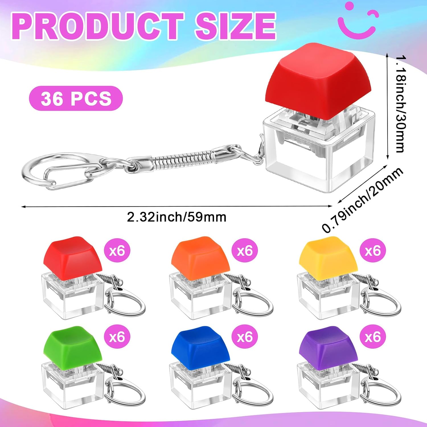 36 Pcs Keyboard Fidget Toy Fidget Clicker Keyboard Keychain Decompression Relief Toys Button Stress Relief Gifts for Adults Kids Pass The Time (Classic Color) - Image 3