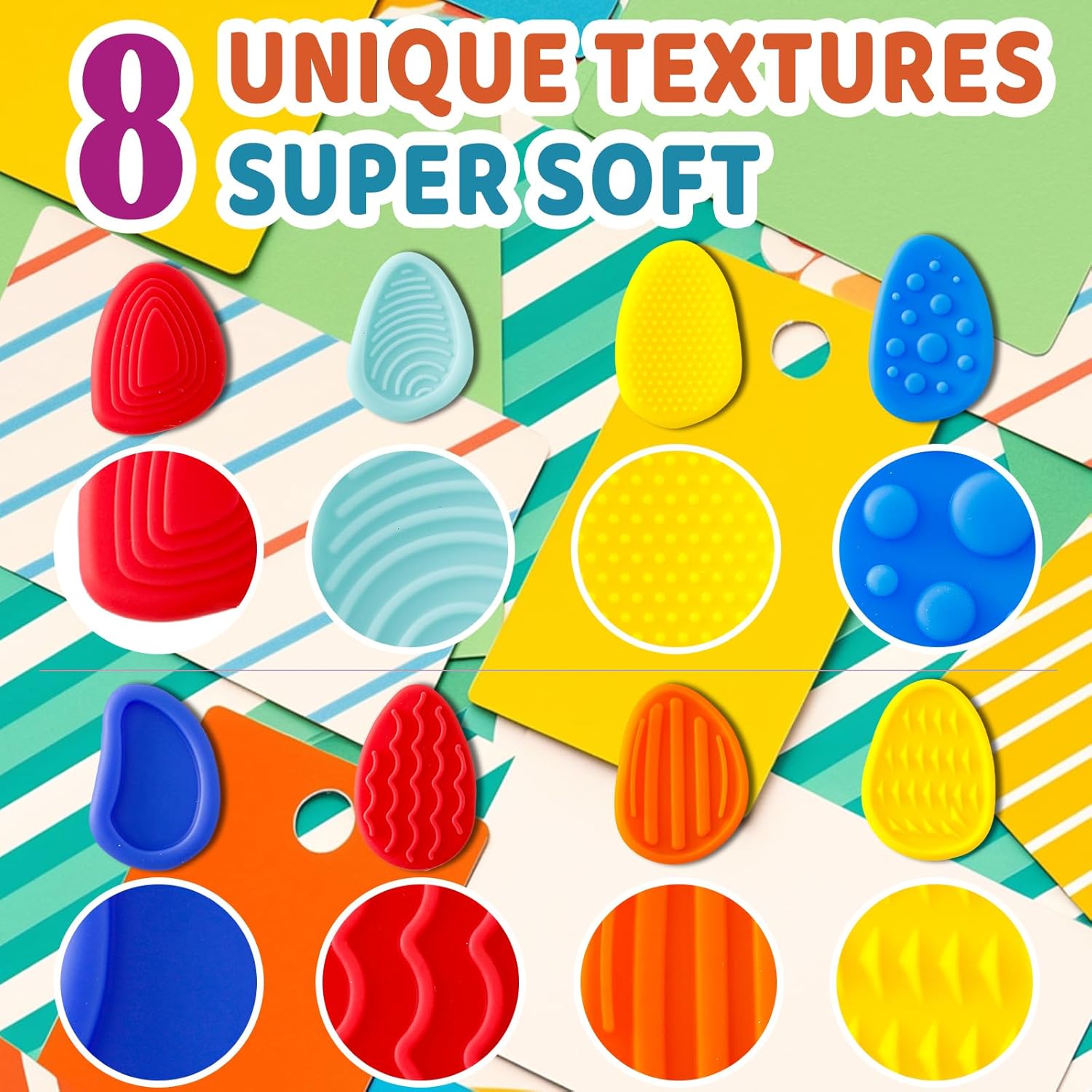 Fidget Toys Kids Sensory Stone: 8 Pack Silicone Textured Soft Worry Stones - Small Silent Autism Fidgets for Anxiety Relief | Calm Down Quiet Item Toys | Classroom Students Prizes - Image 3