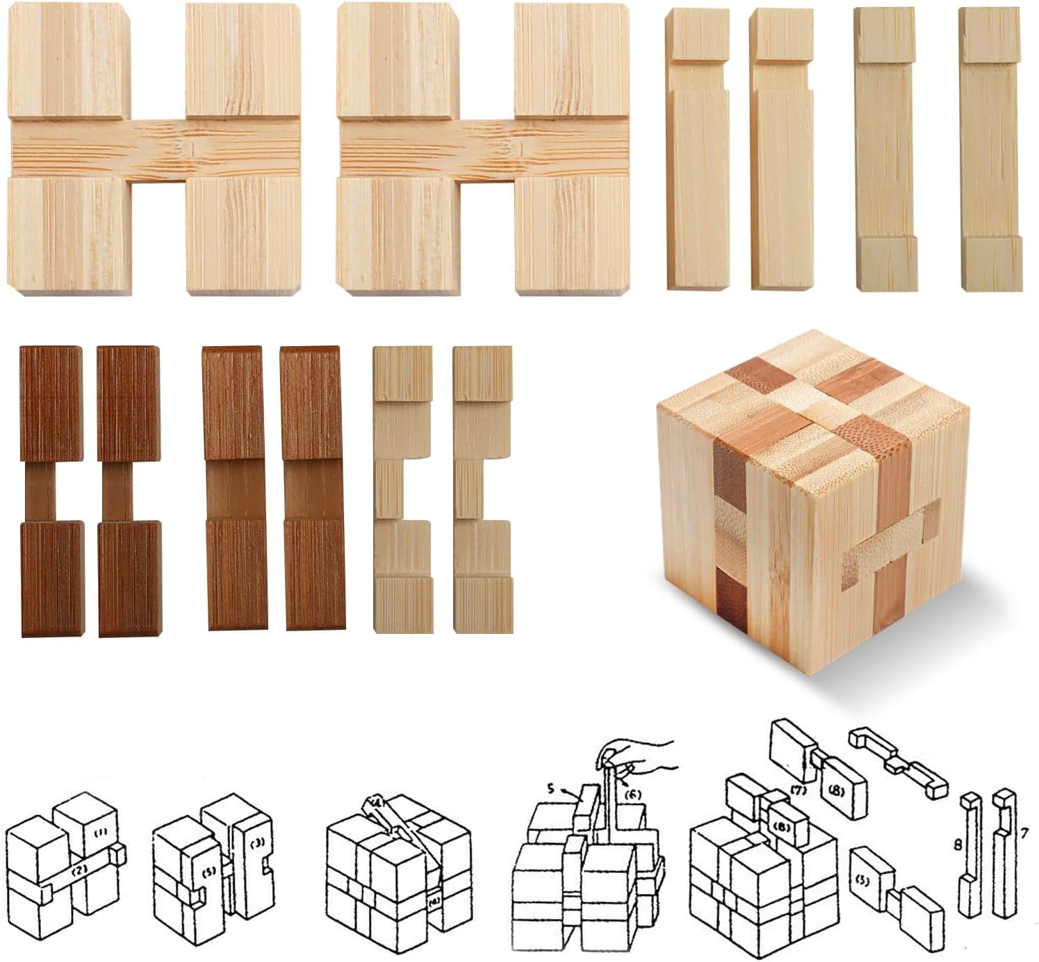 4 Pack Wooden Puzzle Games Brain Teasers Toy- 3D Puzzles for Teens and Adults - Wooden Logic Puzzle Wood Snake Cube Magic Cube Magic Ball Brain Teaser Intellectual Removing Assembling Toy - Image 5