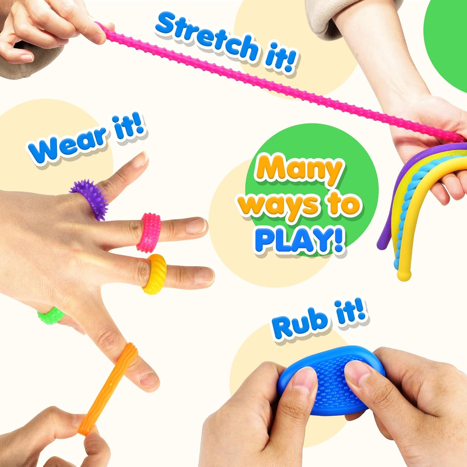Fidget Sensory Toys for Kids: 26 Pack Quiet Squishy Fidgets for Classroom Students Prizes- Textured Soft Fidget Rings Stretchy Strings for Autism Calming Down - Office Desk Toddler Travel Treasure Box - Image 3
