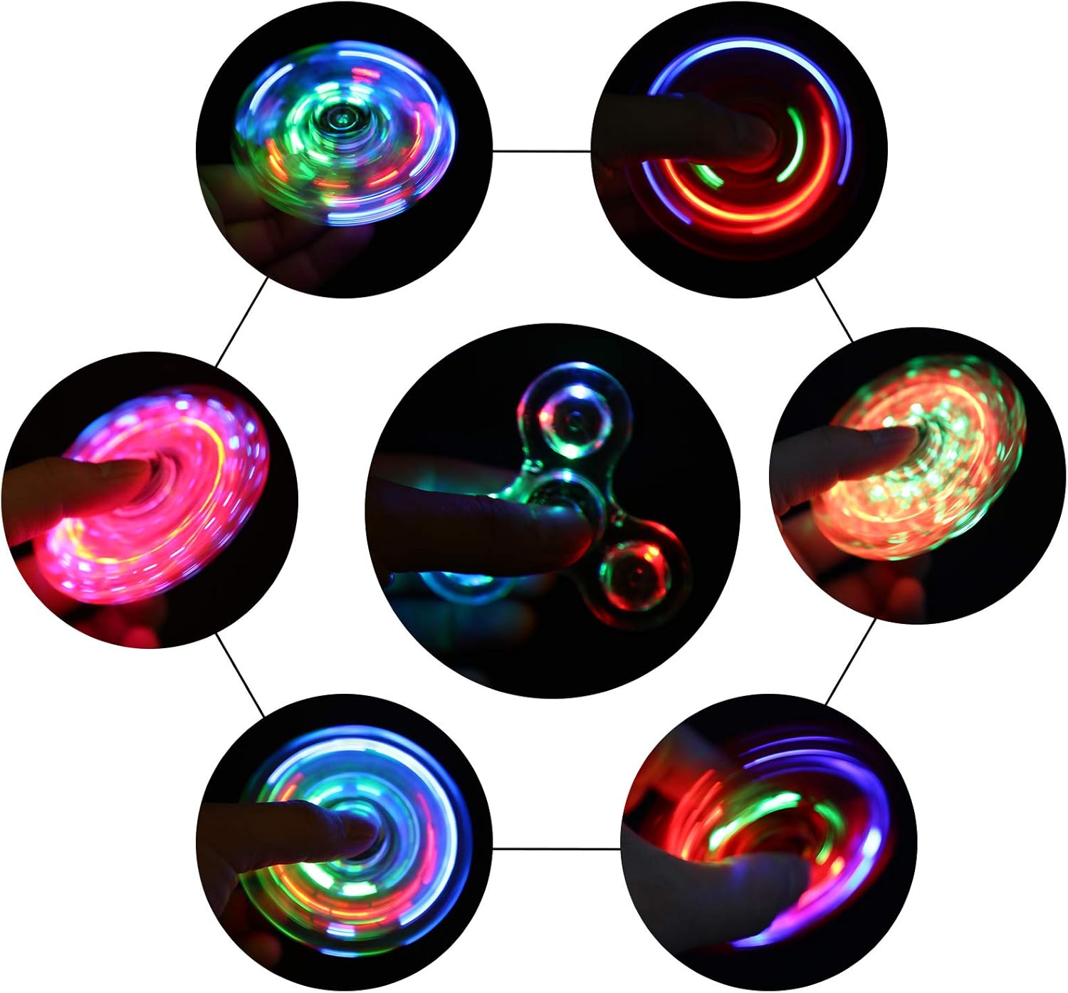 SCIONE LED Fidget Spinners, Light Up Sensory Fidgets Toys for Kids, Glow in The Dark Toy for Kid 4-8-12, ADHD Anxiety Stress Relief Toys for Adults, School Classroom Exchange Gifts for Kids - Image 3