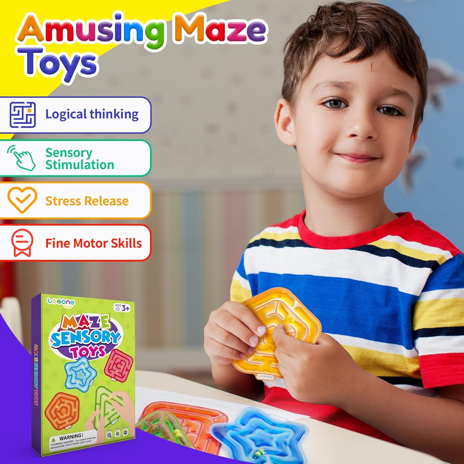 LESONG Sensory Fidget Toys for Kids: Gel-Filled Squishy Fidget Maze - Calming Sensory Toys for Autism ADHD Classroom Travel - Prizes for Boys Girls (4 Pack) - Image 5