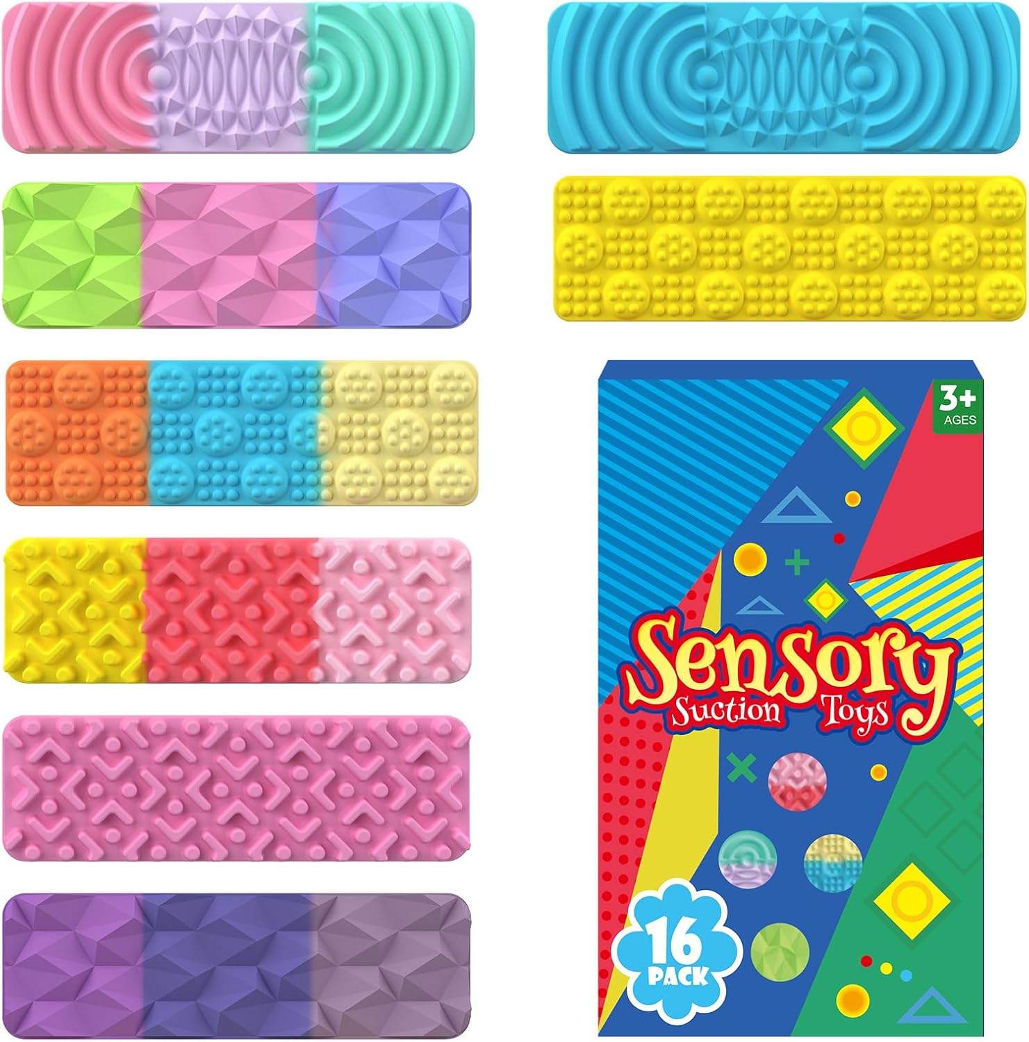 Fidget Toys for Kids Sensory Strips: 16 Pack Textured Suction Toys for Autism Kids Calming - Stress Toys for Autism Calming - Fun Fidgets for Student Classroom Prize Stocking Stuffers - Image 2