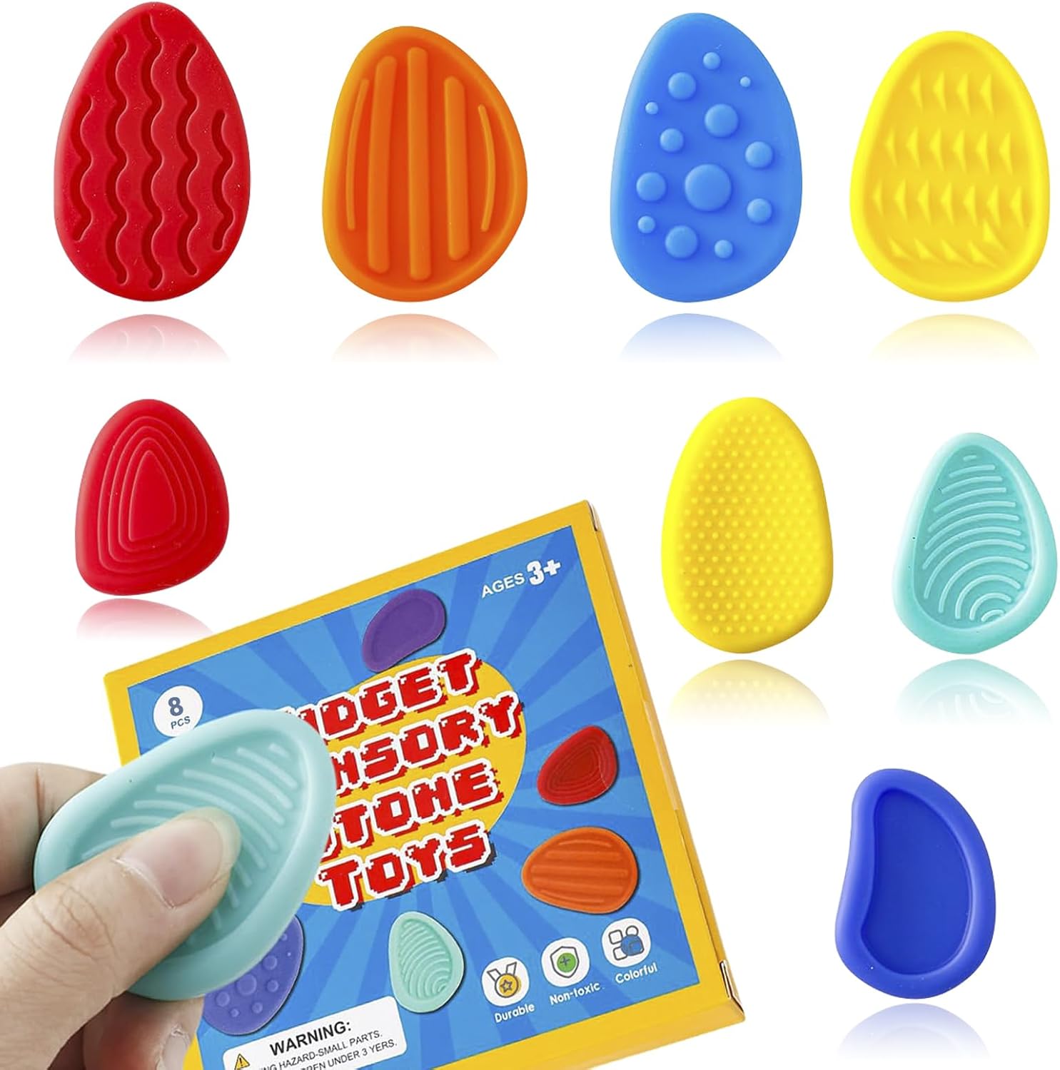 Fidget Toys Kids Sensory Stone: 8 Pack Silicone Textured Soft Worry Stones - Small Silent Autism Fidgets for Anxiety Relief | Calm Down Quiet Item Toys | Classroom Students Prizes - Image 2
