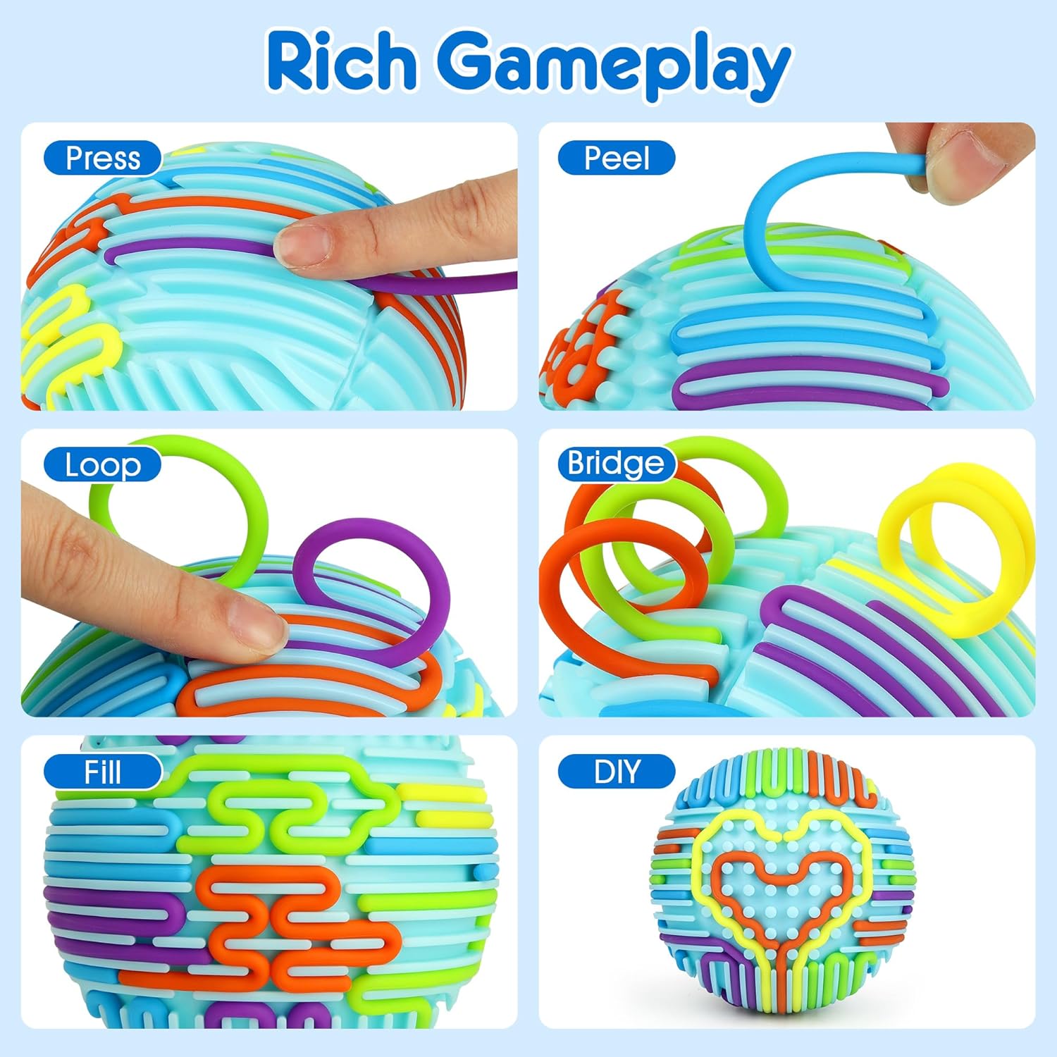 Sensory Fidget Toys for Kids Adults, Sensory Activity Ball with 20 Strings, Sensory Toys for Autism ADHD Calming Focus Stress Relief, Travel-Friendly Toys with Portable Storage Bag - Image 4
