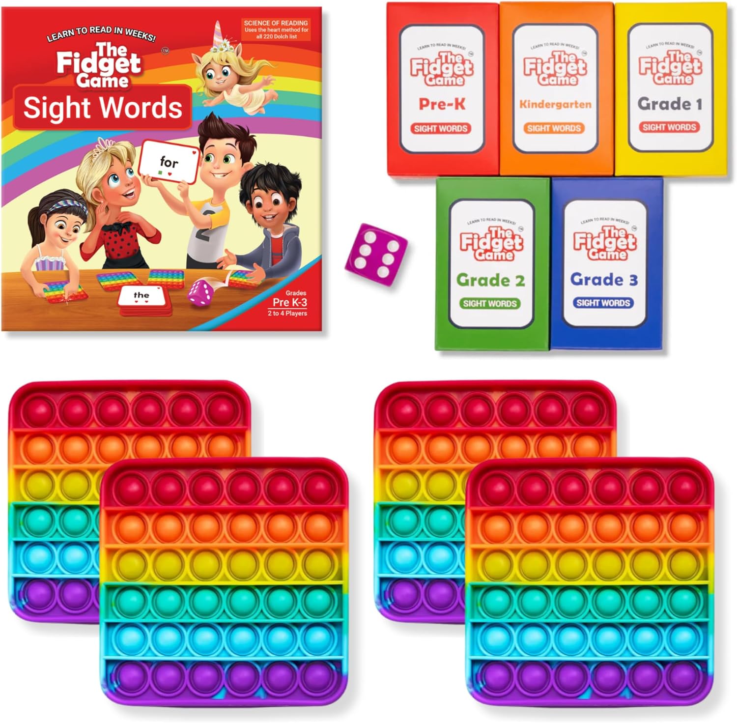THE FIDGET GAME Sight Words - Reading Flashcards and Pop Fidget Toys for Kids Pre-K to Third Grade - Learning Activities and Games for High-Frequency Dolch Sight Words - Includes Mats and Dice - Image 2
