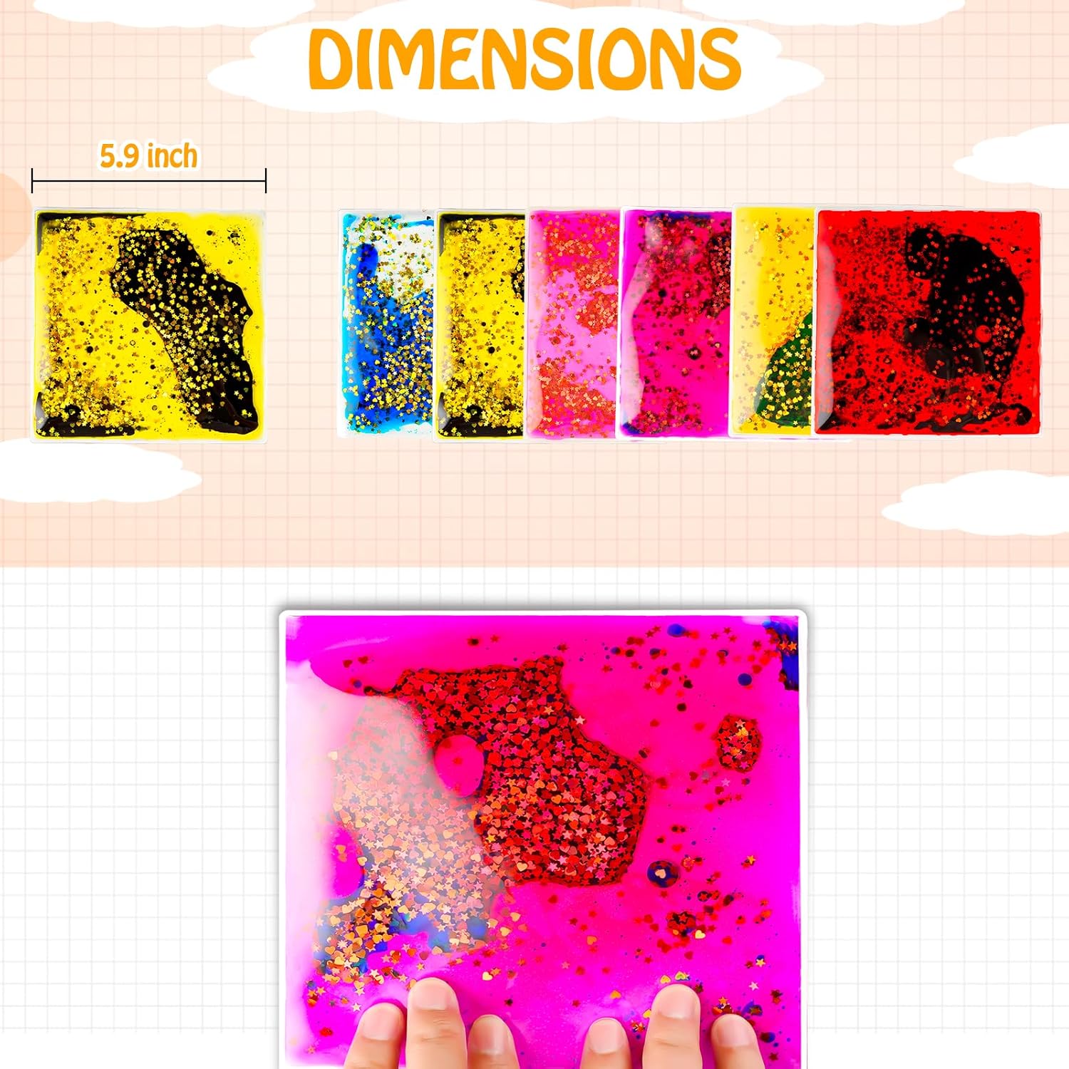 Sensory Soft Gel Liquid Toys: Water Sensory Fidget Toys Square Sensory Toys for Autistic Children 6-Pack - Image 3