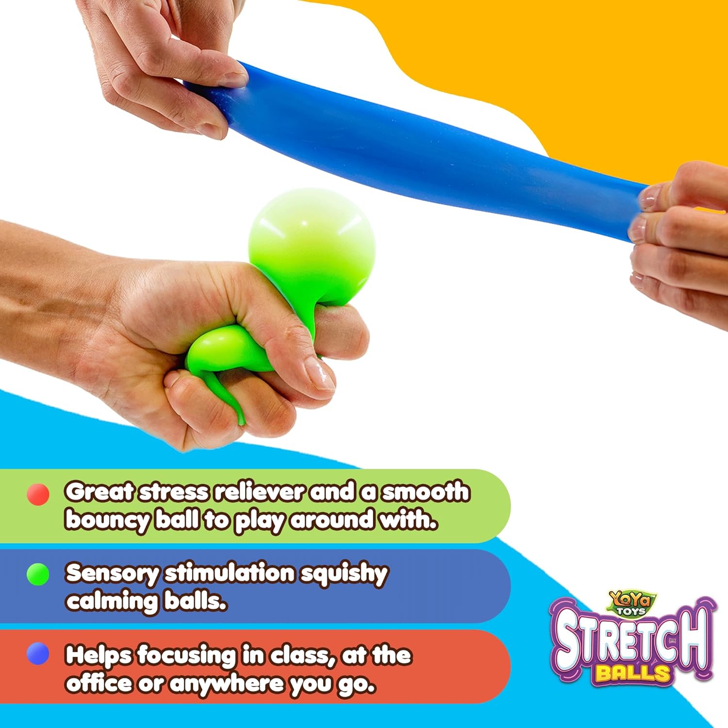 YoYa Toys Pull, Stretch and Squeeze Stress Balls - 3 Balls, Elastic Sensory Balls for Stress and Anxiety Relief, Autism and Special Needs Toys, Calming Fidgets for Kids and Adults, Ideal for Classroom - Image 3