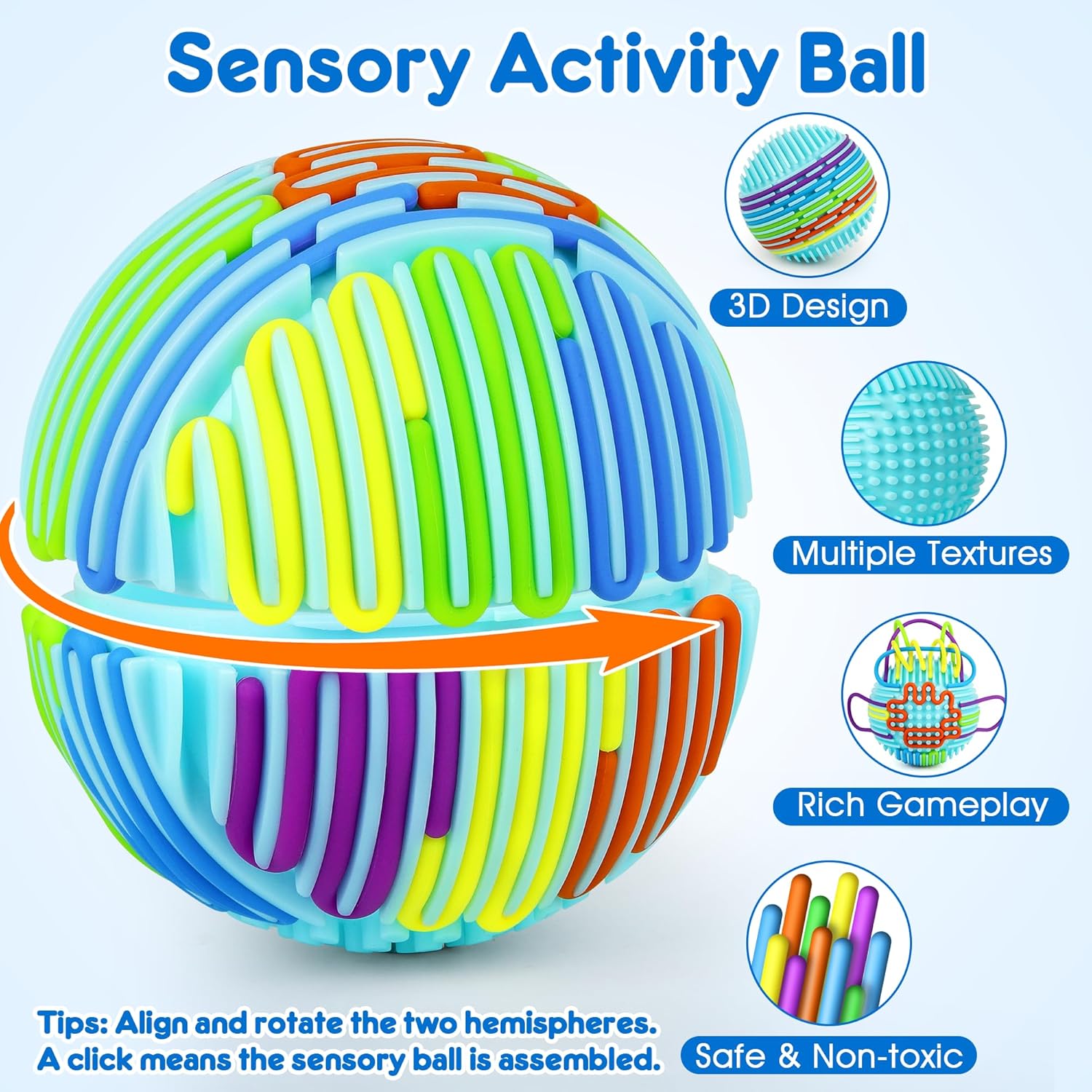 Sensory Fidget Toys for Kids Adults, Sensory Activity Ball with 20 Strings, Sensory Toys for Autism ADHD Calming Focus Stress Relief, Travel-Friendly Toys with Portable Storage Bag - Image 3