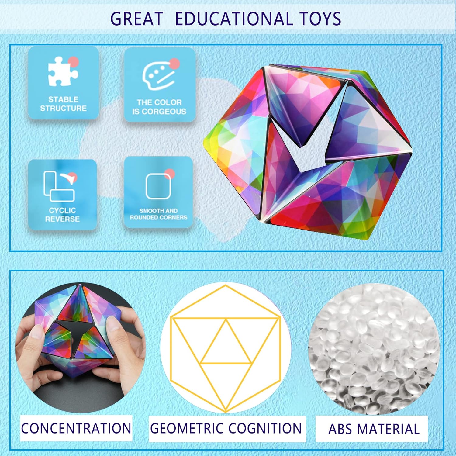 Kaleidocycle Fidget Cube for Kids, Infinity Flips Magic Cube for Adults to Stay Calm and Anxiety Anti Depression Fidget Fidget Toys Tear-Resistant Desk Cool Puzzle Gadget (Ages 3+) - Image 5