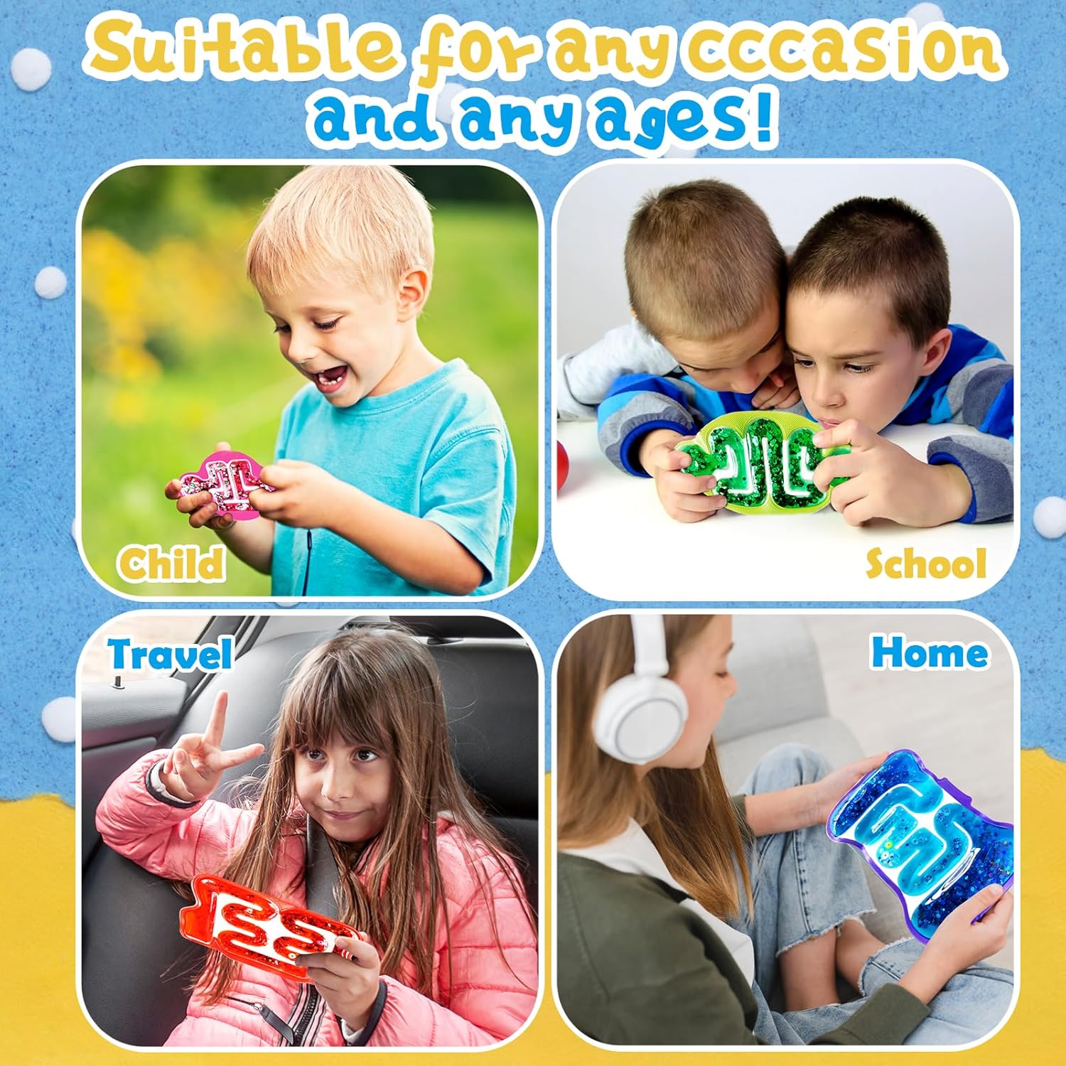8 Pack Squeeze Fidget Toys for Kids,Squishy Sensory Tube with Maze Bead,Colorful Goo,Glitter Sequins,Stress Anxiety Relief Calming Toys for Easter Basket Stuffers Classroom Prizes - Image 5