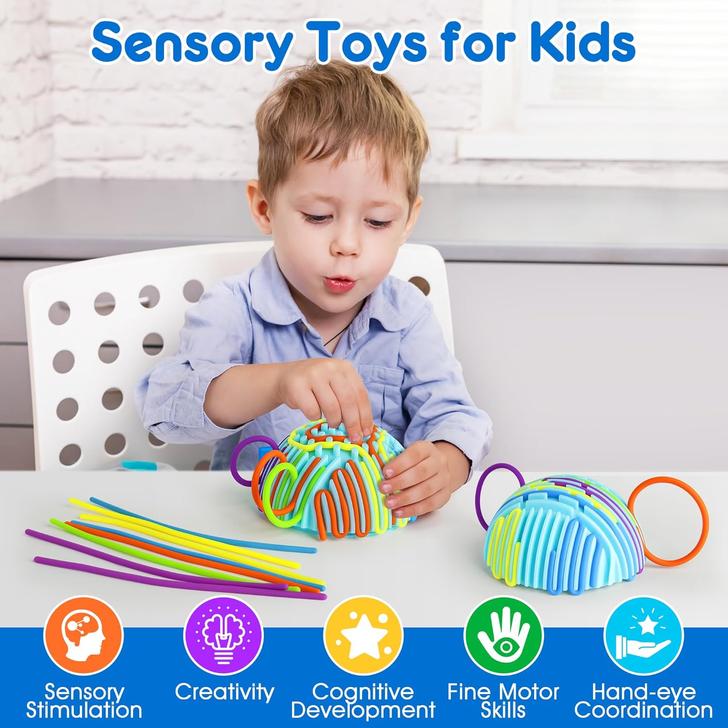 Sensory Fidget Toys for Kids Adults, Sensory Activity Ball with 20 Strings, Sensory Toys for Autism ADHD Calming Focus Stress Relief, Travel-Friendly Toys with Portable Storage Bag - Image 7