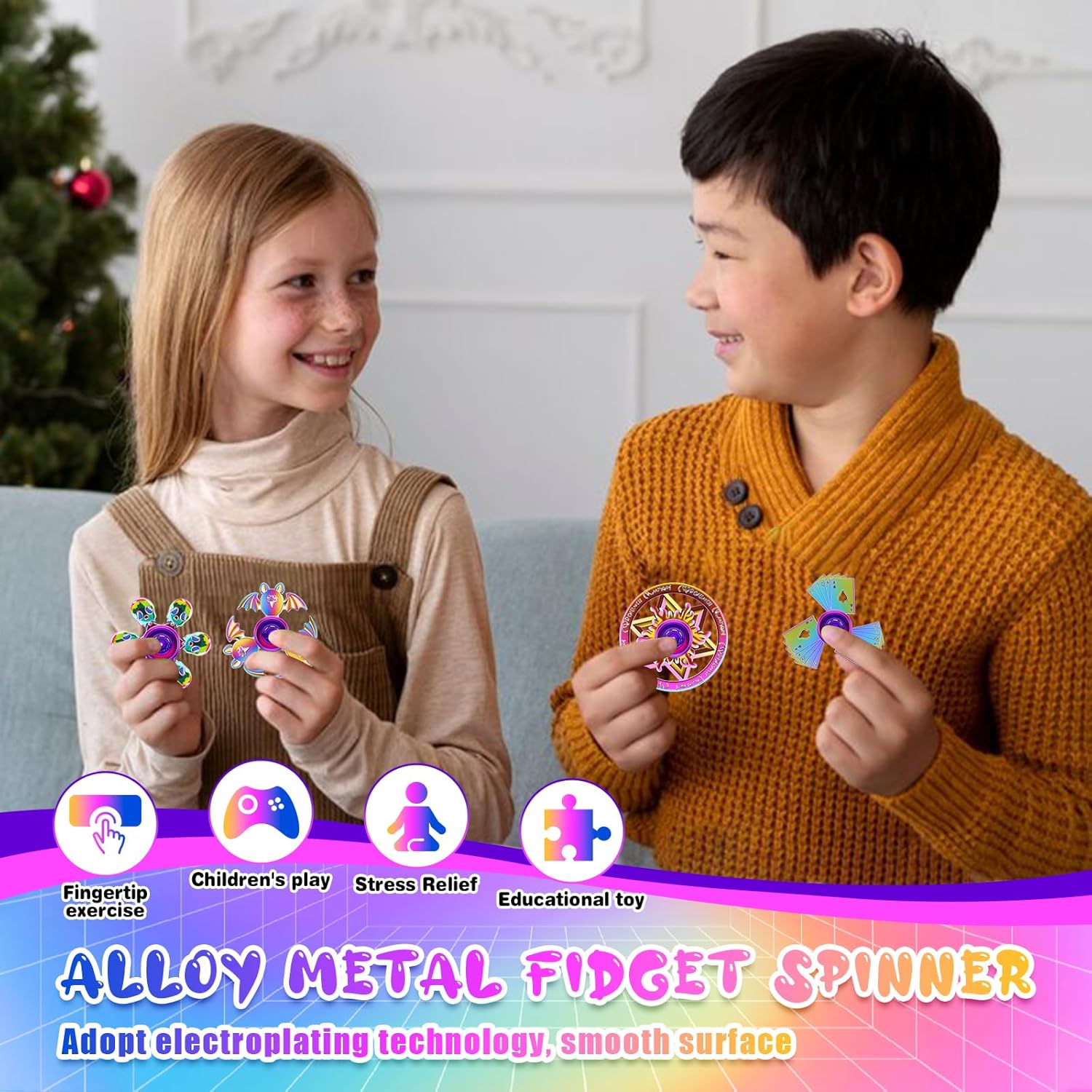 6-Pack Metal Fidget Spinner Toys for Kids and Adults – Durable Rainbow Finger Toys for Focus, Stress Relief, ADHD & Anxiety – Premium Hand Spinners with Unique Designs – Great Party Favors & Gifts - Image 6