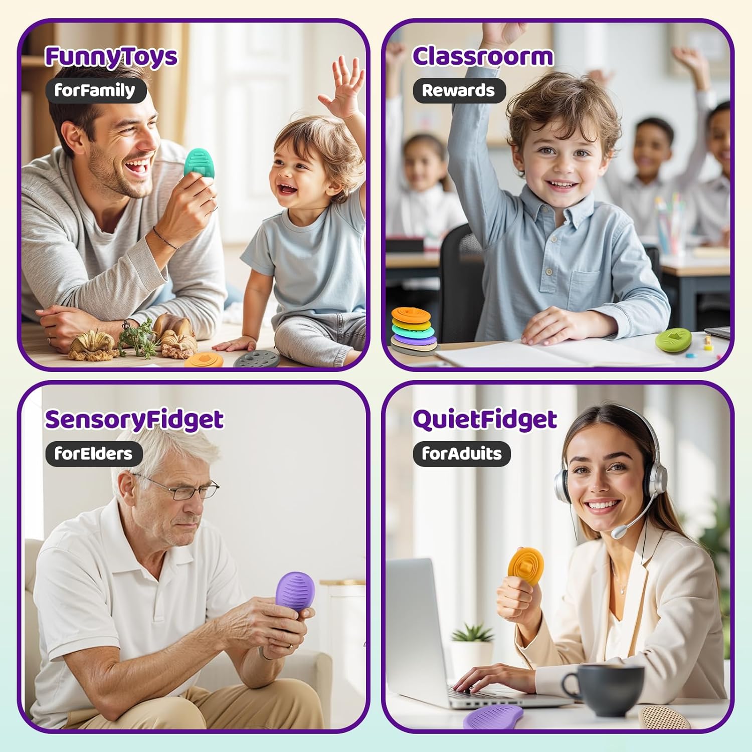 Fidget Toys Worry Stones for Anxiety:6 Pack Sensory Toys for Stress-Silent Fidget Stones-Autism Special Needs Stress Relief Silicone Pressure Relieving-Classroom Prizes-Pop it Party Favors for Kids - Image 8