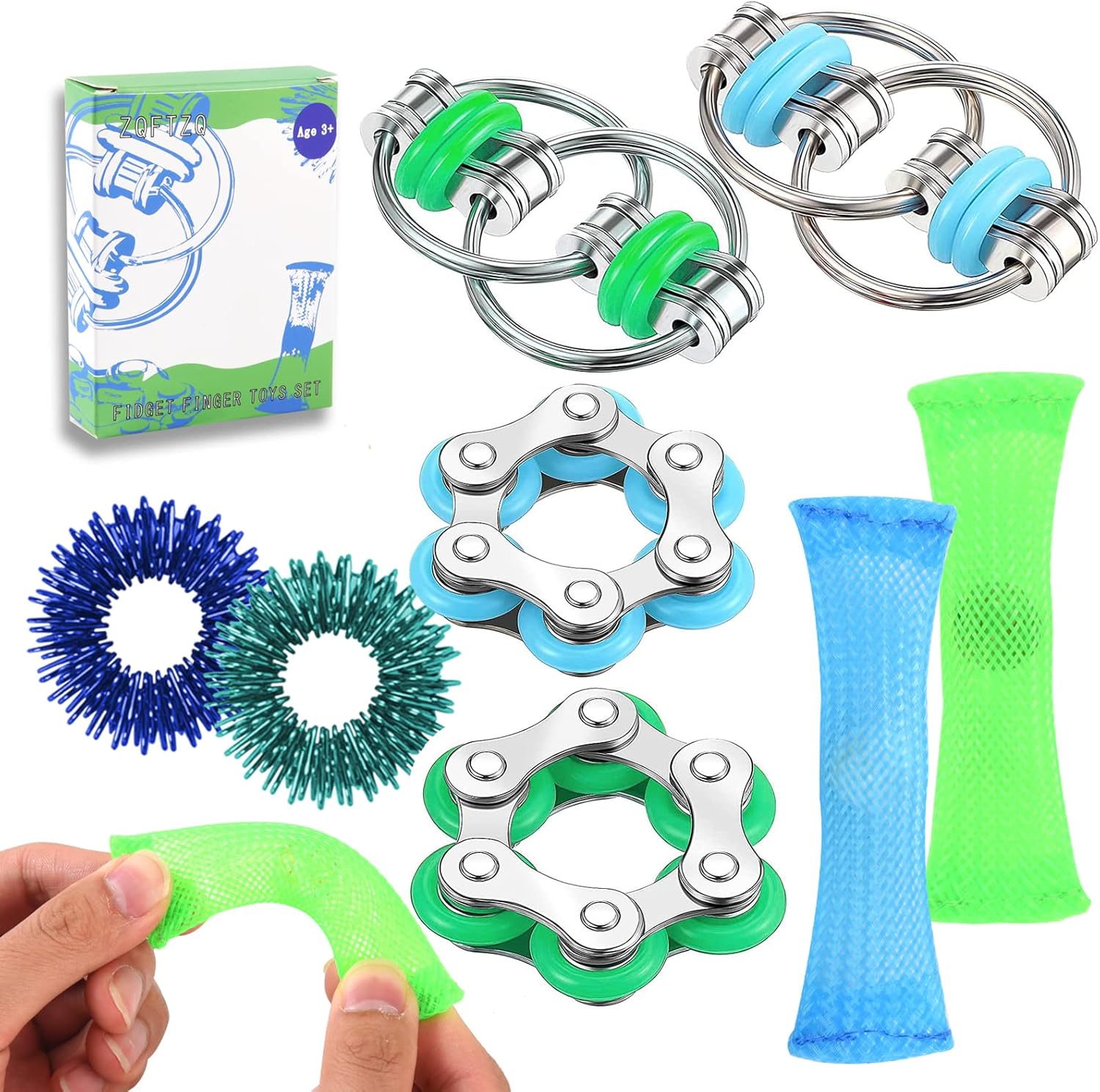 8 Pcs Hand Fidget Toys for Adults Roller Bike Chain Figette Spinners Flippy Chain Mesh Marble and Spiky Sensory Rings Desk Silent Figits Toys for Teens Anxiety and Stress Relief Easter Toys - Image 2