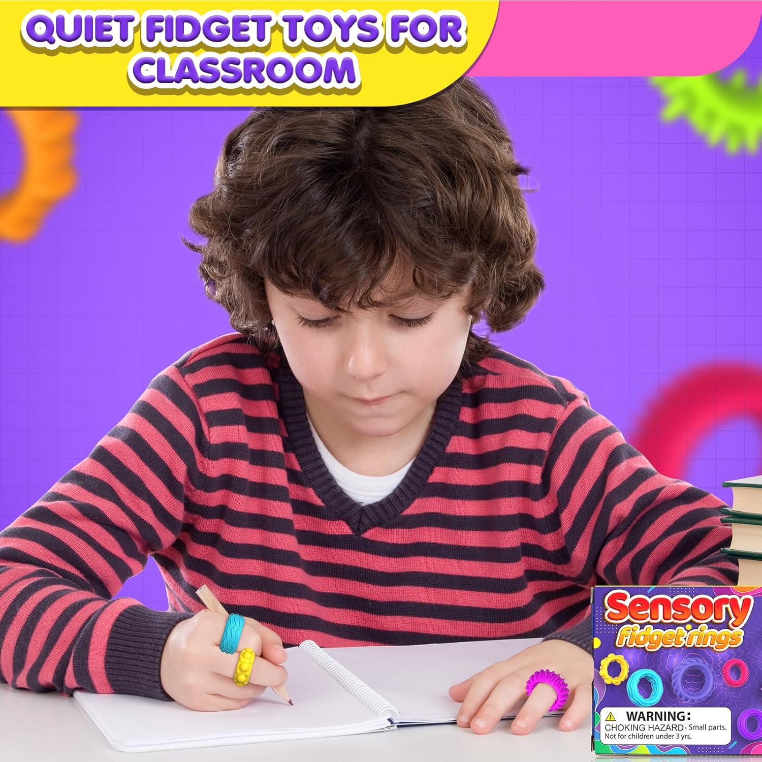 Fidget Toys Sensory Rings for Kids: Fidget Ring 18 Pack - Sensory Toys for Kids with Autism - Quiet Anxiety Fidgets Bulk for Classroom Prize - Image 6