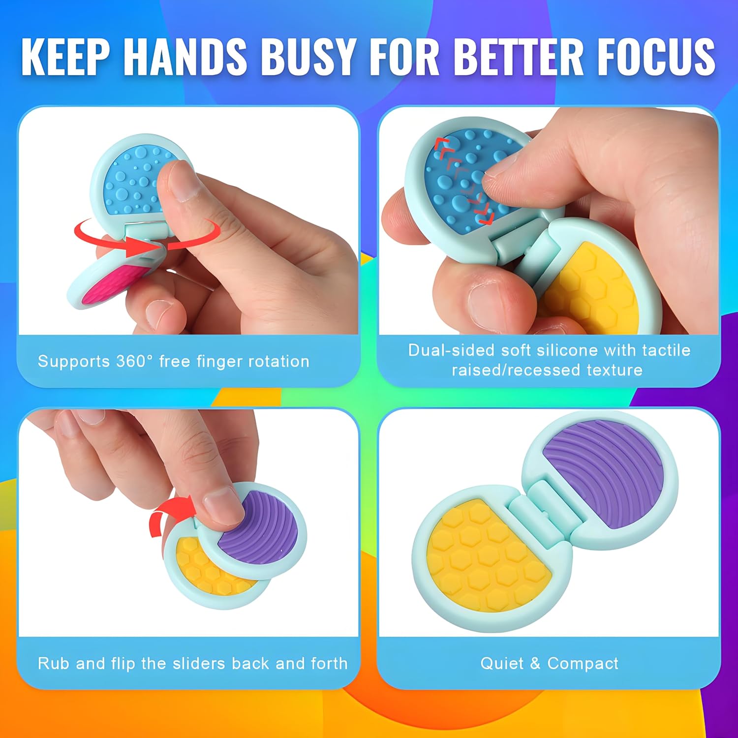 Fidget Toys Adults, Sensory Toys for Kids with Autism, Anxiety Relief Items for ADHD Stress Relief, Fun Fidgets for Teens Textured & Flip Slider - Treasure Box Toys for Classroom (3pcs) - Image 3