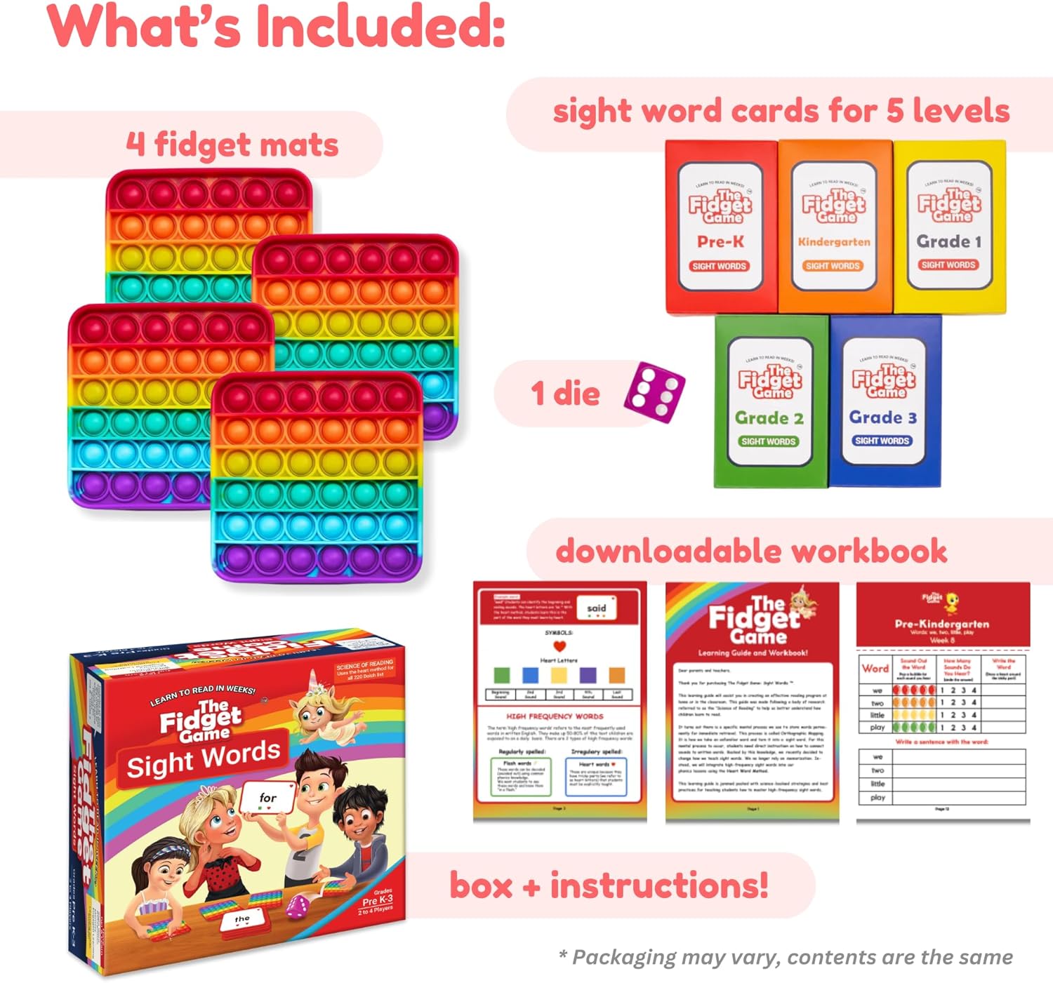 THE FIDGET GAME Sight Words - Reading Flashcards and Pop Fidget Toys for Kids Pre-K to Third Grade - Learning Activities and Games for High-Frequency Dolch Sight Words - Includes Mats and Dice - Image 3
