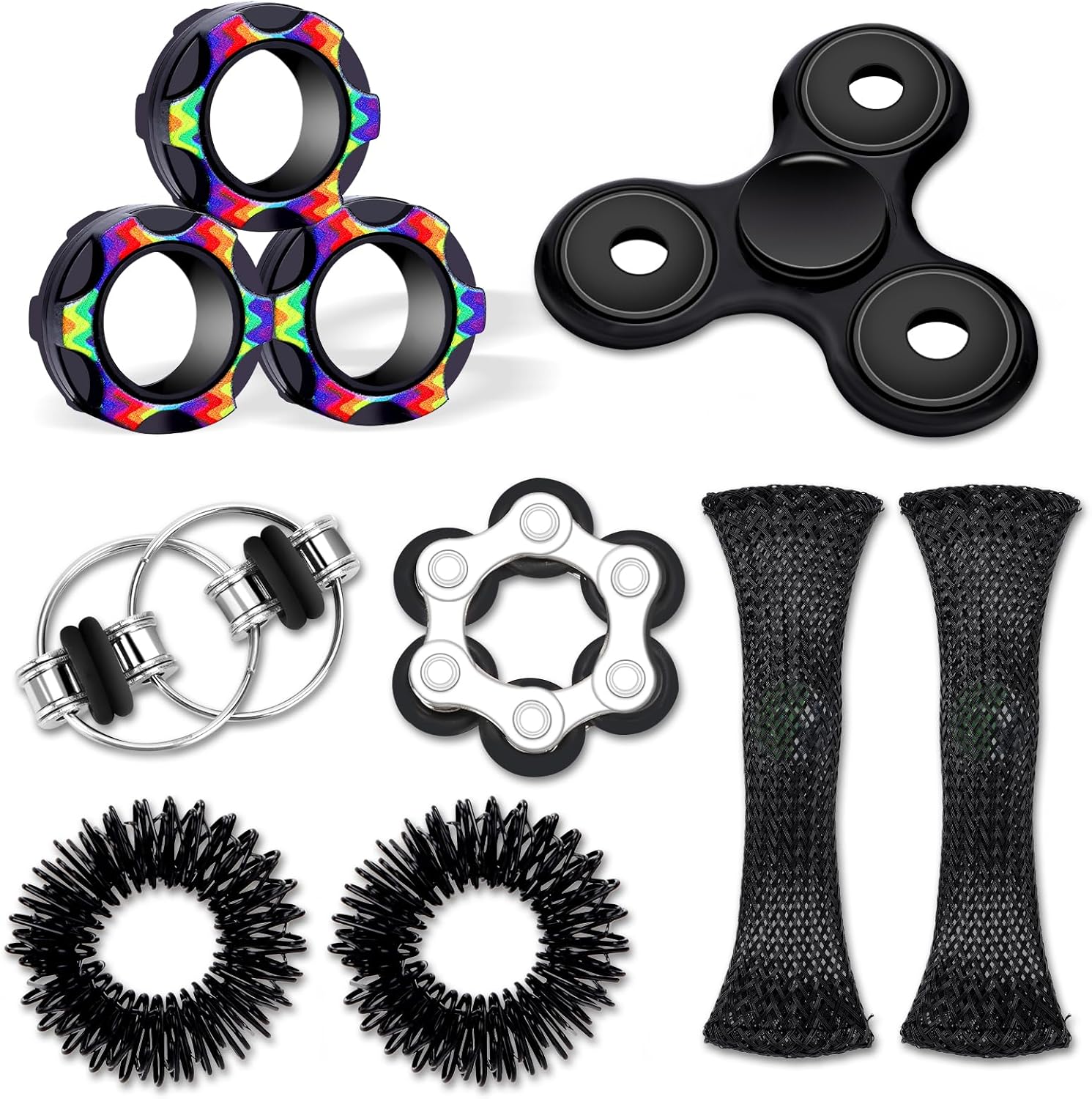 Fidget Toys Adults 8Pcs Christmas Stocking Stuffers Gifts For Teens Boys Kids 8+ Adhd Autism Toys Adults Edc Cool Gadgets Desk Toys Fidgets For Classroom Magnetic Fidget Rings Figette Spinner - Image 2