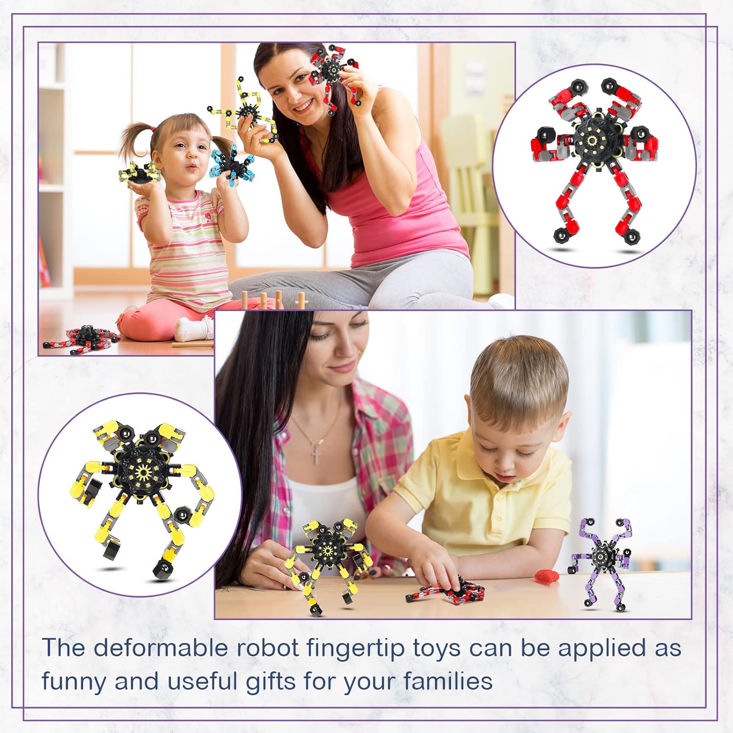 100 Pcs Funny Sensory Fidget Toy Bulk Transformable Chain Robot Finger Toys Fidget Spinners Stress Relief Fingertip Gyro Deformable Mechanical Spiral Spinner for Adult Kids ADHD(Classic) - Image 6