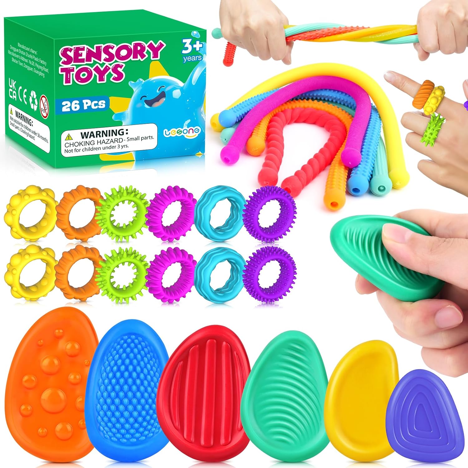 Fidget Sensory Toys for Kids: 26 Pack Quiet Squishy Fidgets for Classroom Students Prizes- Textured Soft Fidget Rings Stretchy Strings for Autism Calming Down - Office Desk Toddler Travel Treasure Box - Image 2
