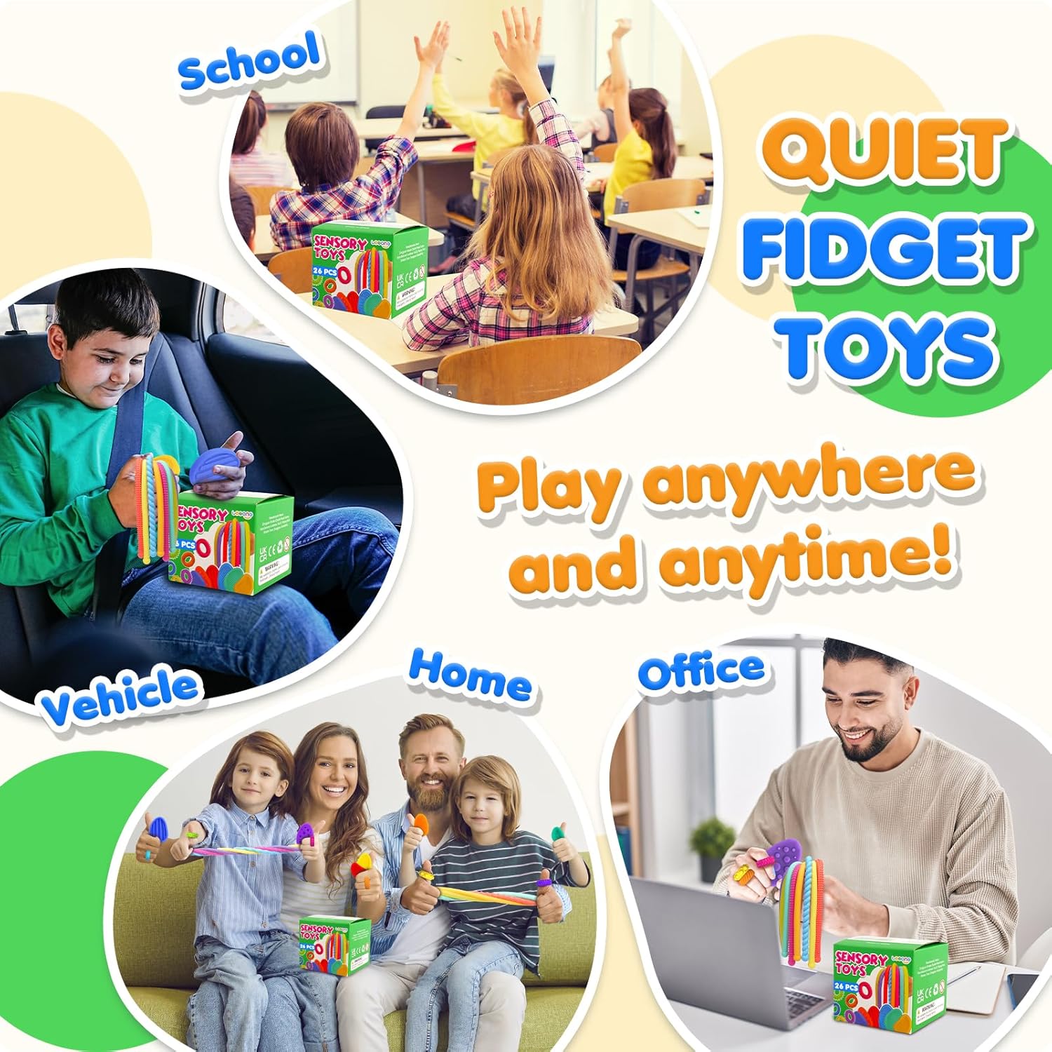 Fidget Sensory Toys for Kids: 26 Pack Quiet Squishy Fidgets for Classroom Students Prizes- Textured Soft Fidget Rings Stretchy Strings for Autism Calming Down - Office Desk Toddler Travel Treasure Box - Image 7