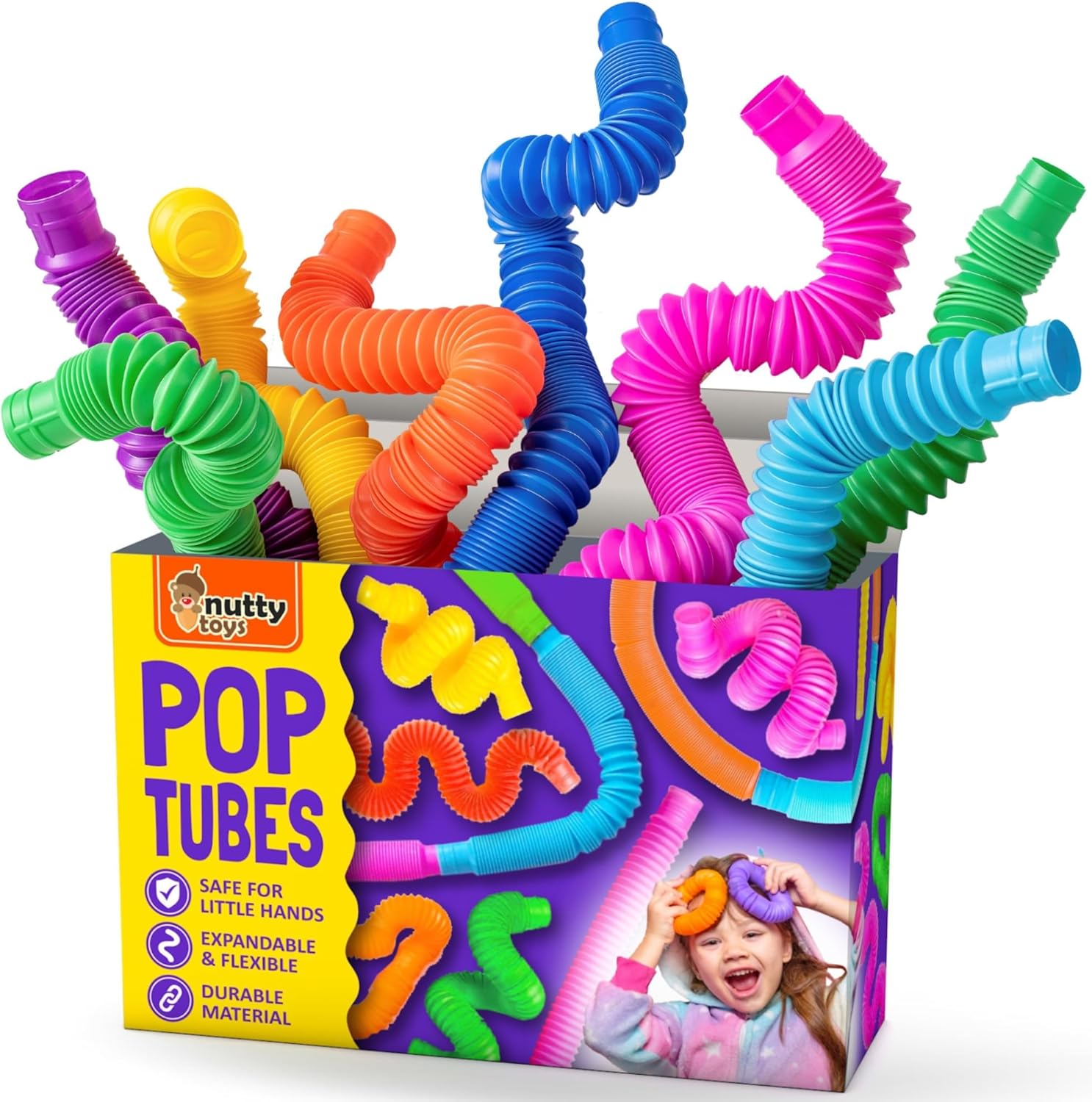 Nutty Toys Pop Tubes - Sensory Toys - Endless Creativity & Fun for Kids and Toddlers |8 Pack Large| - Connect & Pop! Top ADHD Autism Fidget 2025, Best Boy & Girl Christmas Stocking Stuffers Gift Idea - Image 2