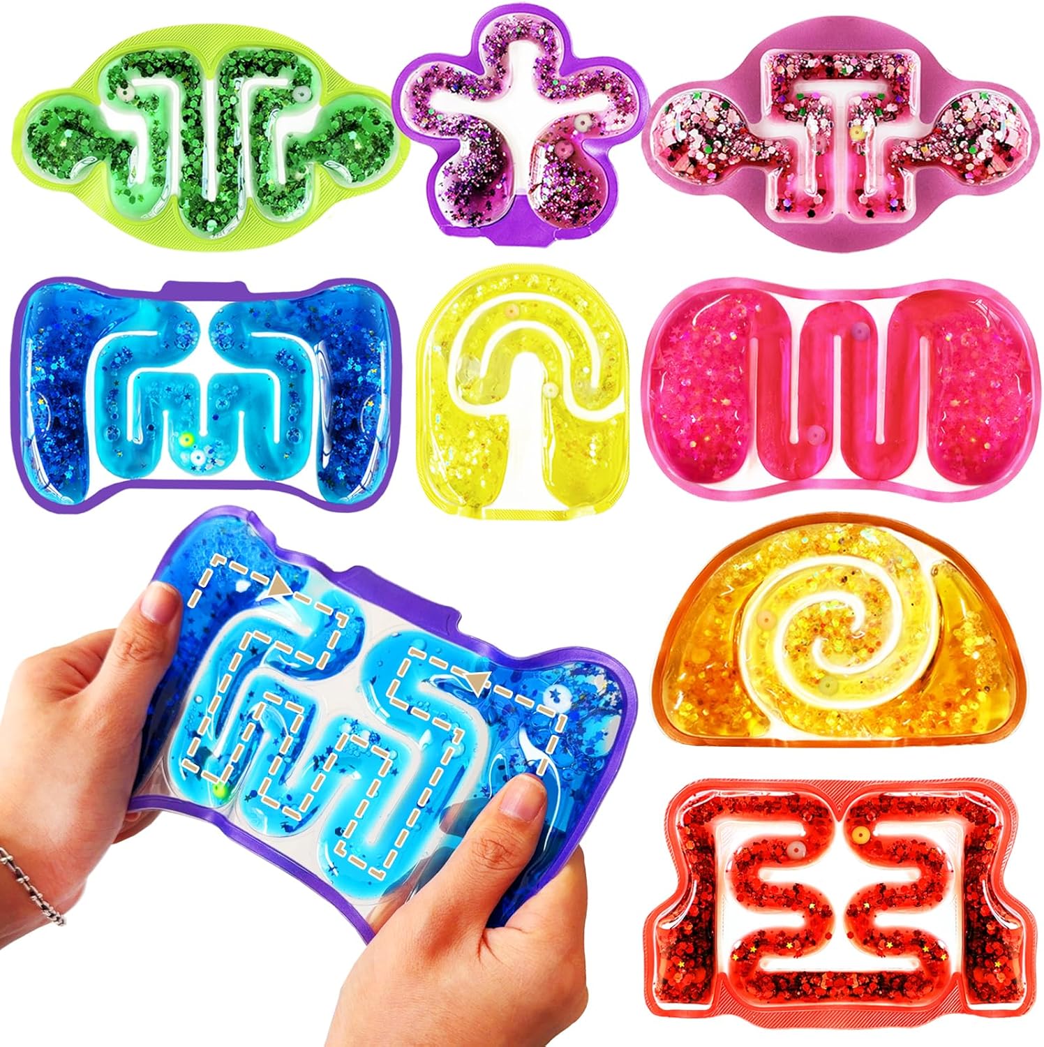 8 Pack Squeeze Fidget Toys for Kids,Squishy Sensory Tube with Maze Bead,Colorful Goo,Glitter Sequins,Stress Anxiety Relief Calming Toys for Easter Basket Stuffers Classroom Prizes - Image 2