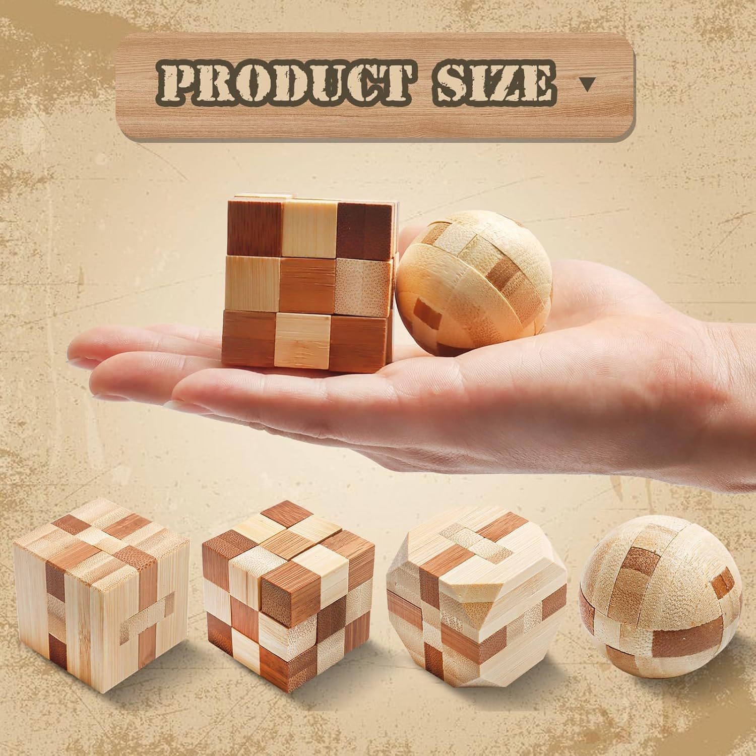 4 Pack Wooden Puzzle Games Brain Teasers Toy- 3D Puzzles for Teens and Adults - Wooden Logic Puzzle Wood Snake Cube Magic Cube Magic Ball Brain Teaser Intellectual Removing Assembling Toy - Image 3