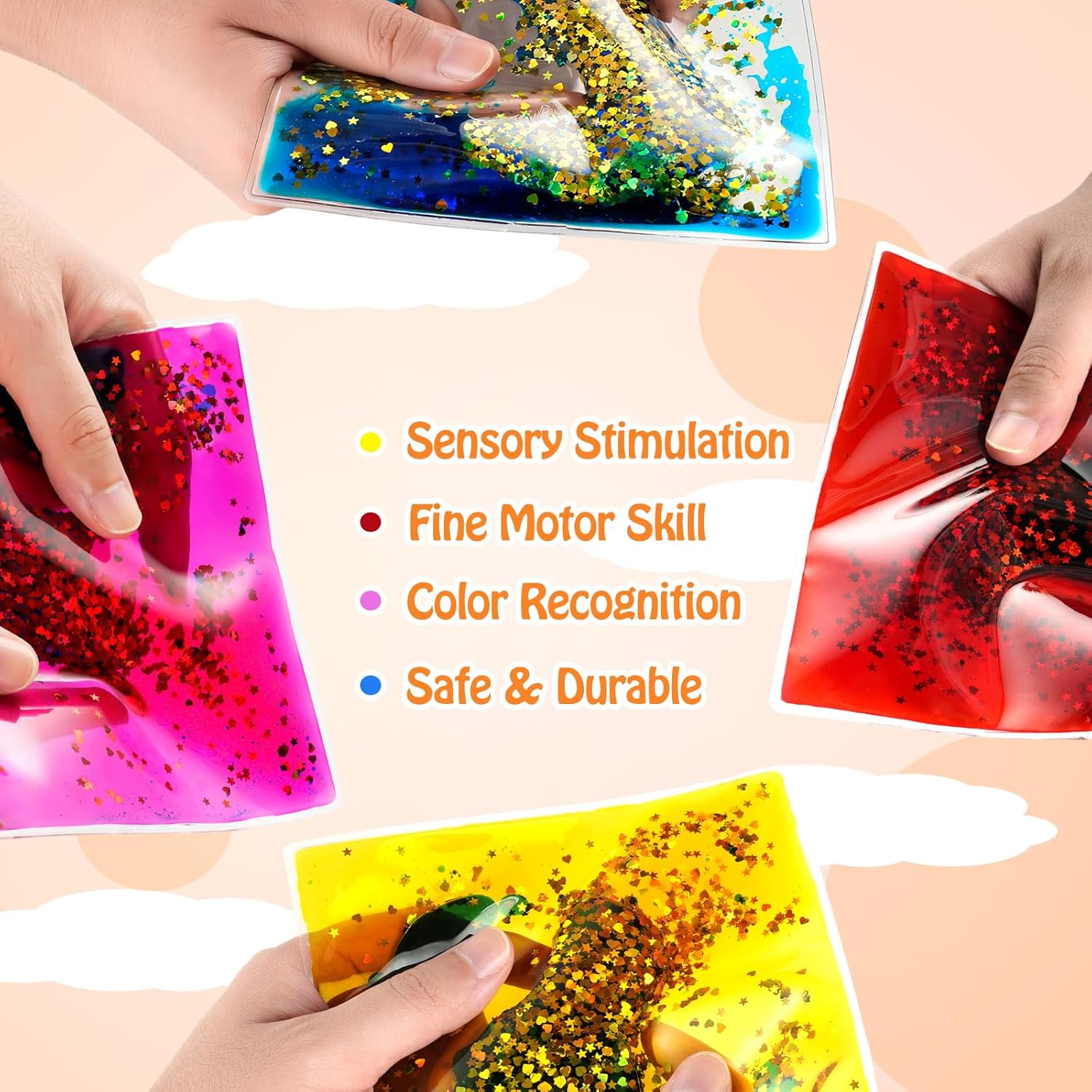 Sensory Soft Gel Liquid Toys: Water Sensory Fidget Toys Square Sensory Toys for Autistic Children 6-Pack - Image 6