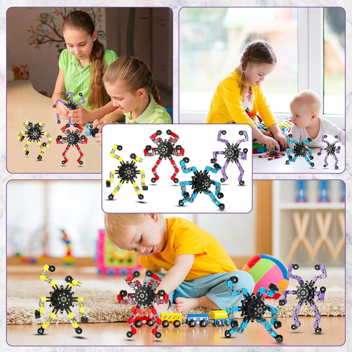100 Pcs Funny Sensory Fidget Toy Bulk Transformable Chain Robot Finger Toys Fidget Spinners Stress Relief Fingertip Gyro Deformable Mechanical Spiral Spinner for Adult Kids ADHD(Classic) - Image 4