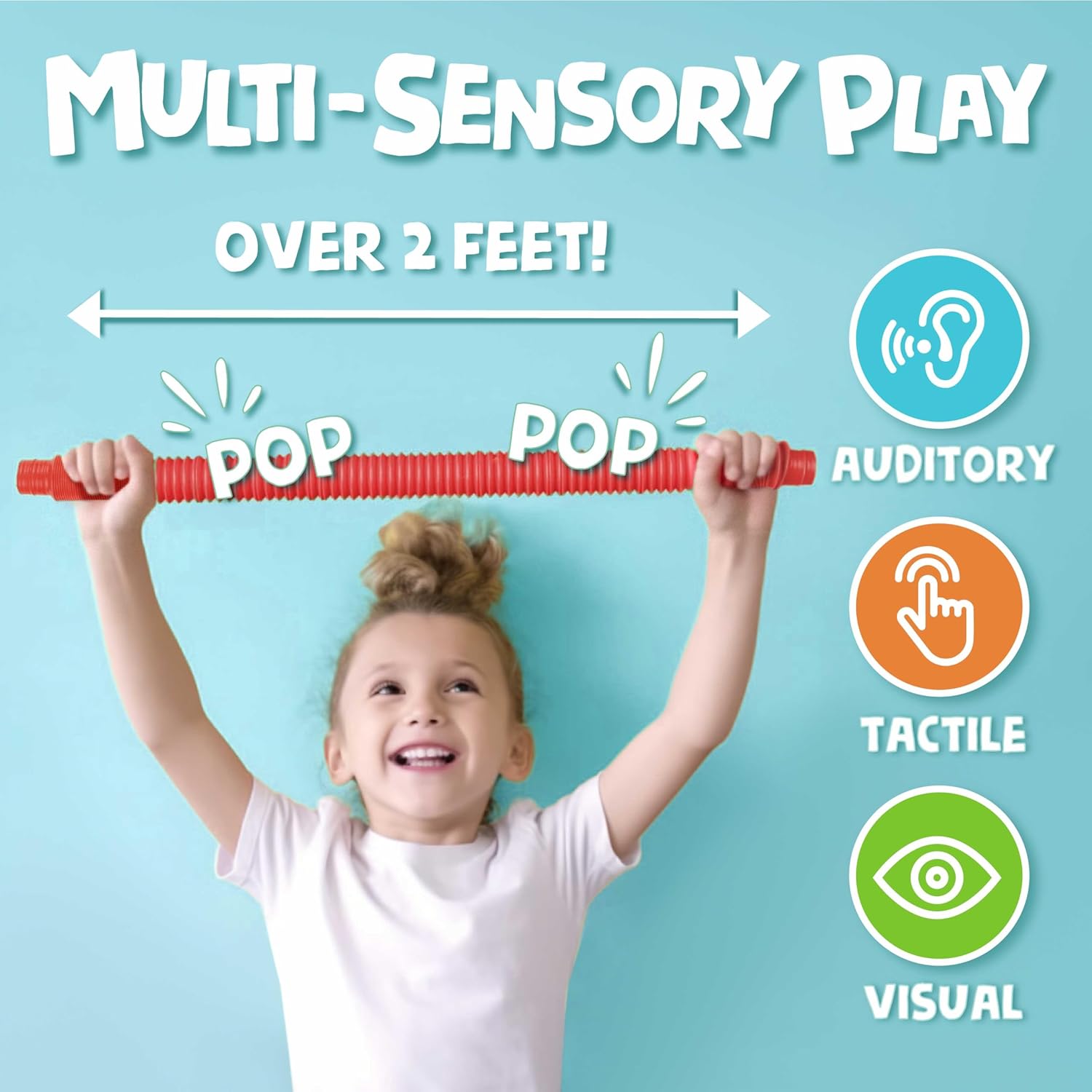 BUNMO Pop Tubes – Large 4-Pack Sensory & Fidget Tubes for Kids 3+ | Stretch, Connect & Pop | Creative STEM Play & Fine-Motor Practice | Vibrant Colors | Non-Mouthable Toy - Image 3