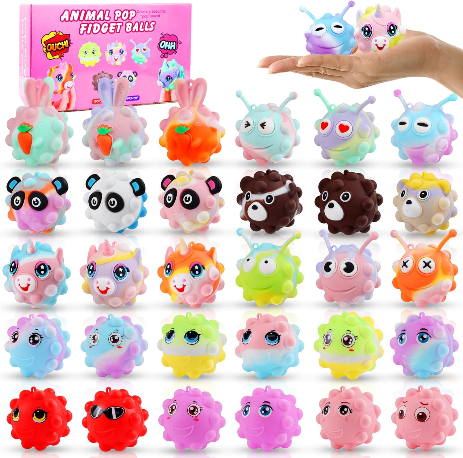 30 Pack Animal Pop Balls Party Favors for Kids,3D Pop Balls Fidget Toys,Birthday Gifts for Boys & Girls,Goodie Bag Stuffers,Pinata Stuffers Filler,Carnival Prizes,Treasure Box Toys,Kids Prizes - Image 2