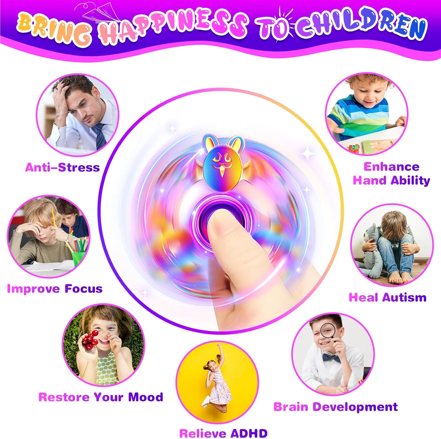 6-Pack Metal Fidget Spinner Toys for Kids and Adults – Durable Rainbow Finger Toys for Focus, Stress Relief, ADHD & Anxiety – Premium Hand Spinners with Unique Designs – Great Party Favors & Gifts - Image 4