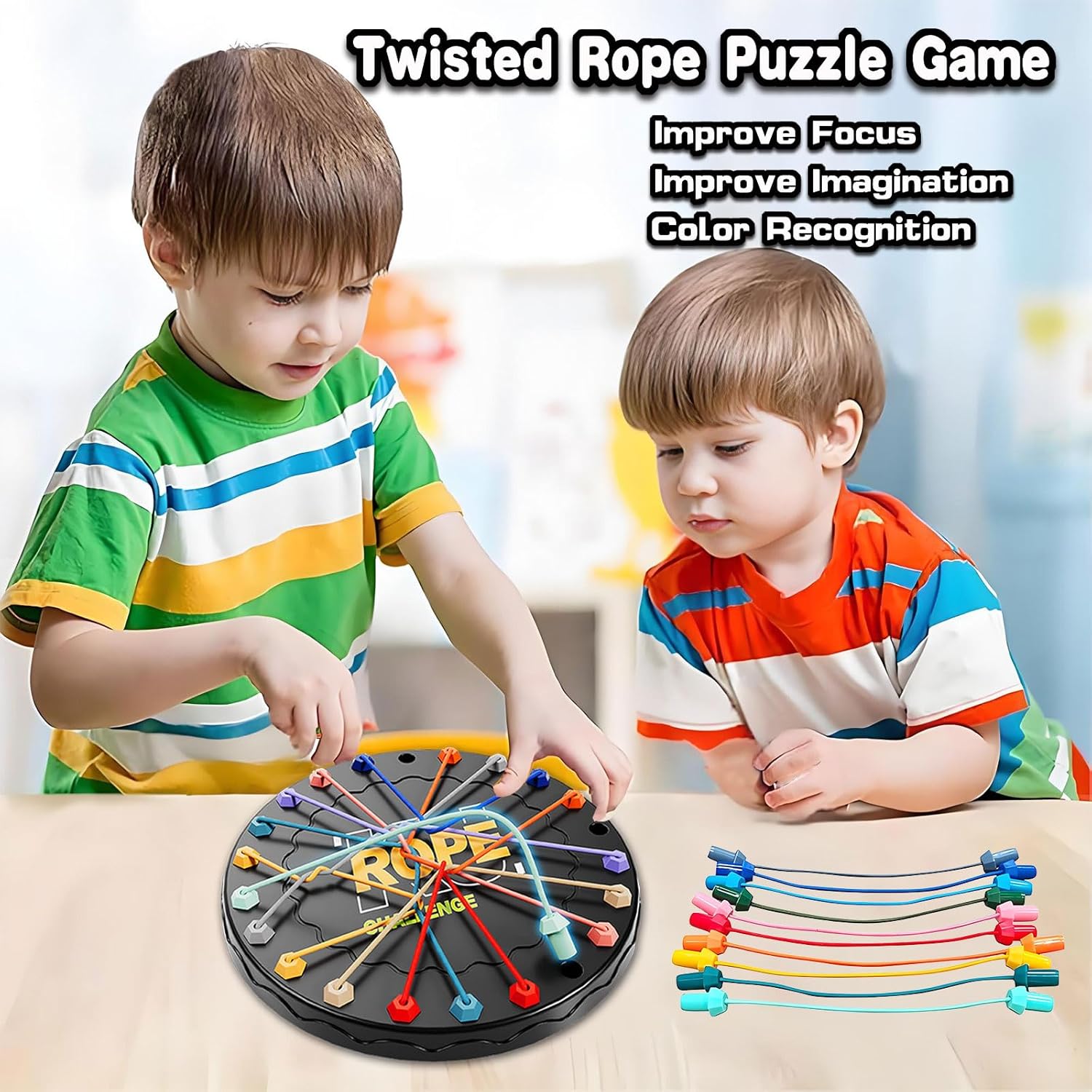 Rope Untangling Puzzle Game, Interactive Family Travel Sensory Toys, Brainy Knots Rope untangling Game for Boys and Girls, Portable Stress Relief for Kids & Adults, Gifts for All Ages - Image 5