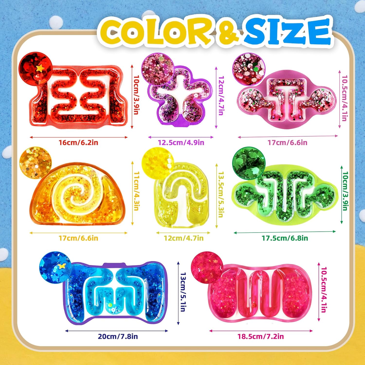 8 Pack Squeeze Fidget Toys for Kids,Squishy Sensory Tube with Maze Bead,Colorful Goo,Glitter Sequins,Stress Anxiety Relief Calming Toys for Easter Basket Stuffers Classroom Prizes - Image 3