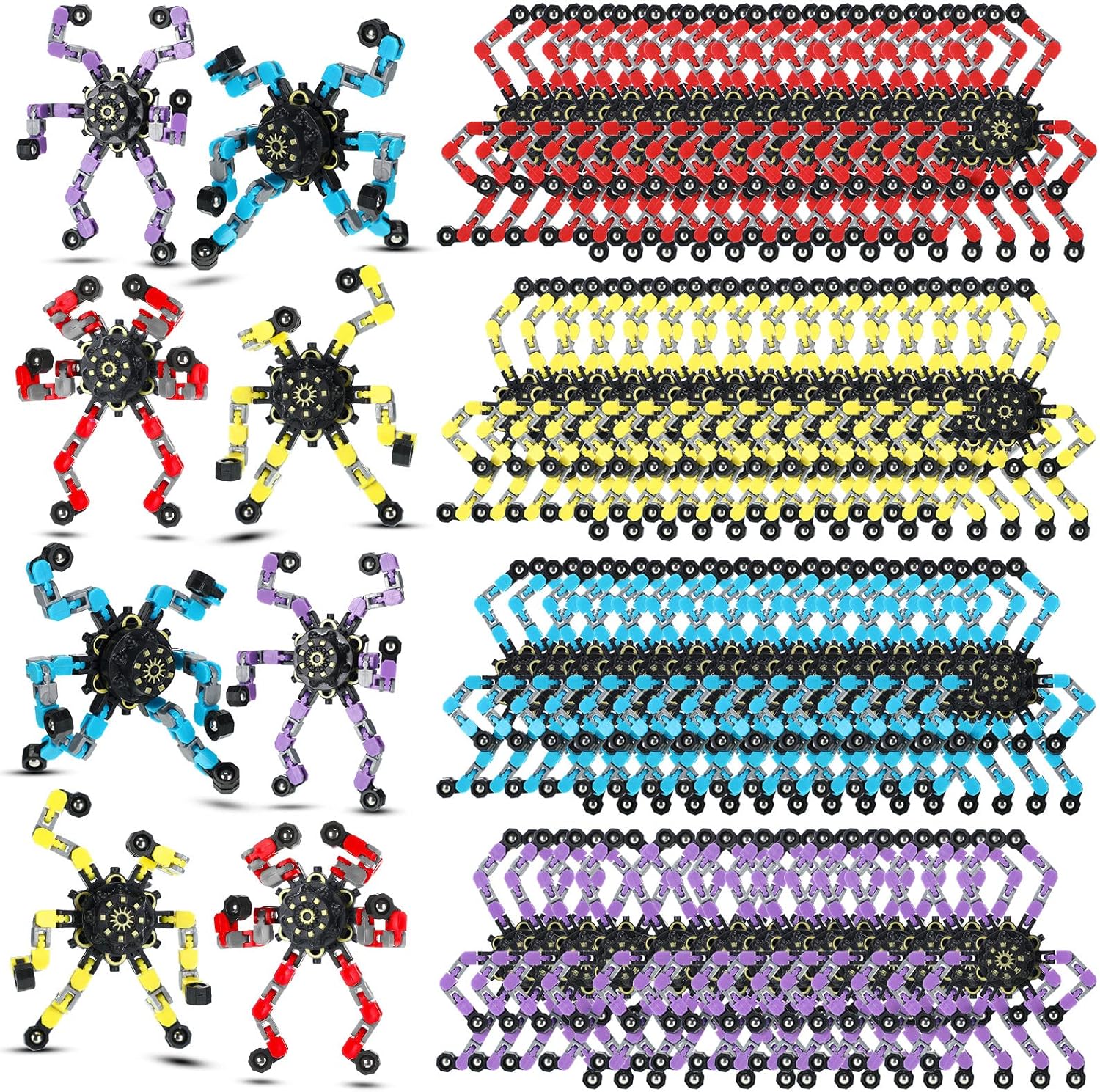 100 Pcs Funny Sensory Fidget Toy Bulk Transformable Chain Robot Finger Toys Fidget Spinners Stress Relief Fingertip Gyro Deformable Mechanical Spiral Spinner for Adult Kids ADHD(Classic) - Image 2