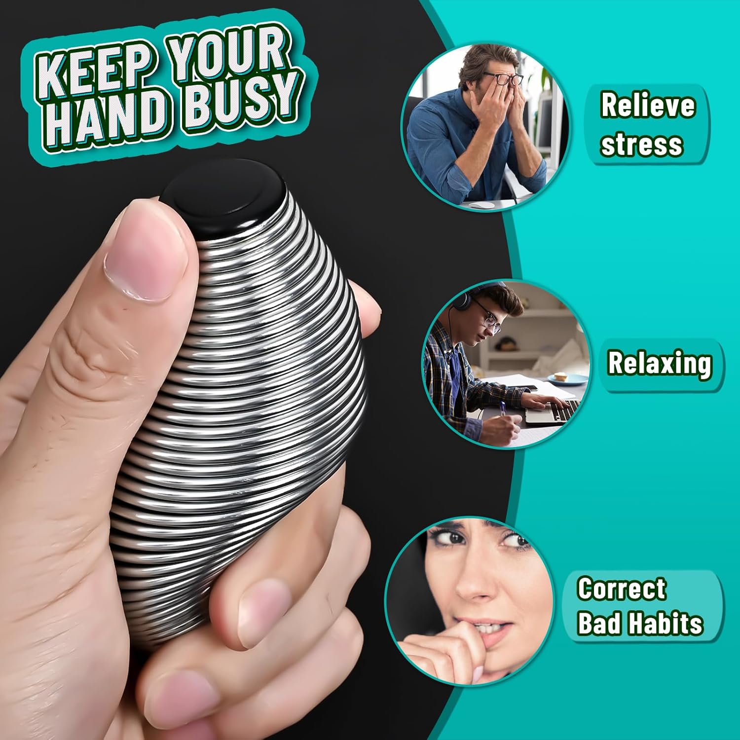 Metal Fidget Spring Toys Adults, Easter Basket Stuffers Filler Gift for Kids Teen Boy Men, Quiet Cool Stuff Gadgets Office Desk Stress Relief Ball Sensory Tool ADHD Fingears Grip Figette Anxiety Item - Image 6