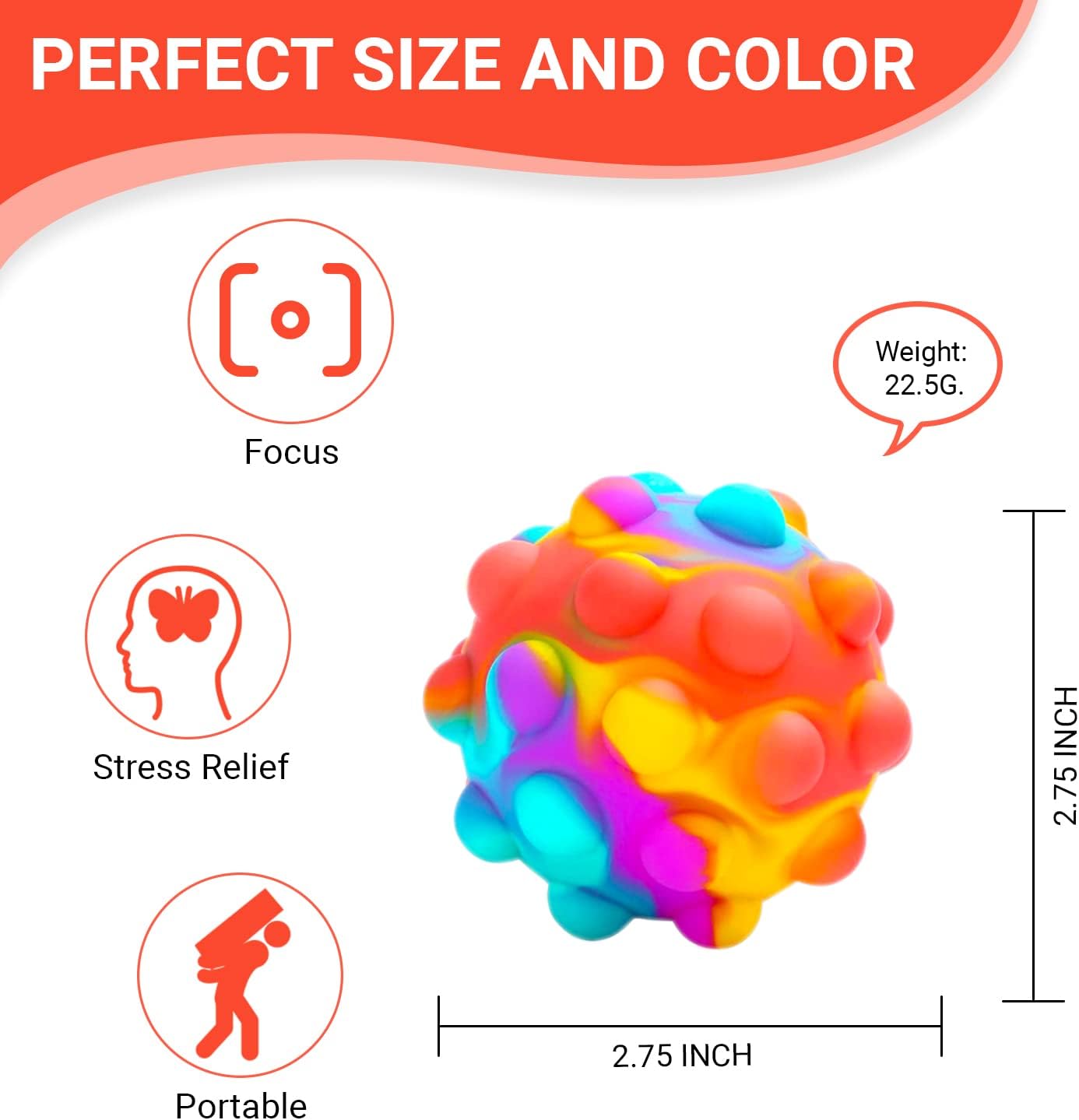 RadBizz Push Pop Bubble Fidget Sensory Toy Ball - for Autism, Stress, Anxiety - Kids and Adults (Multicolor Ball) - Image 3