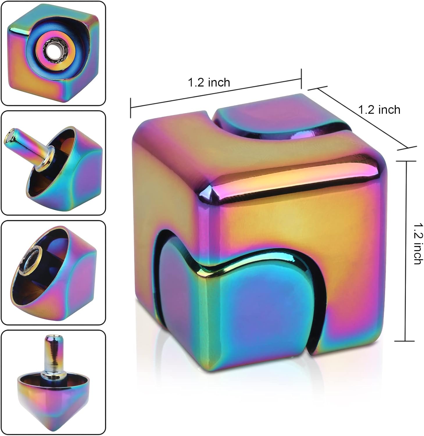 QLKUNLA Fidget Cube Spinner Anti-Anxiety Focusing Fidget Toys EDC Fidgets Spinner 4-in-1 Toy Metallic Focus Toy Cube Finger Top Desktop ADHD Stress Relieve Toys for Kids and Adults (Blue) - Image 5