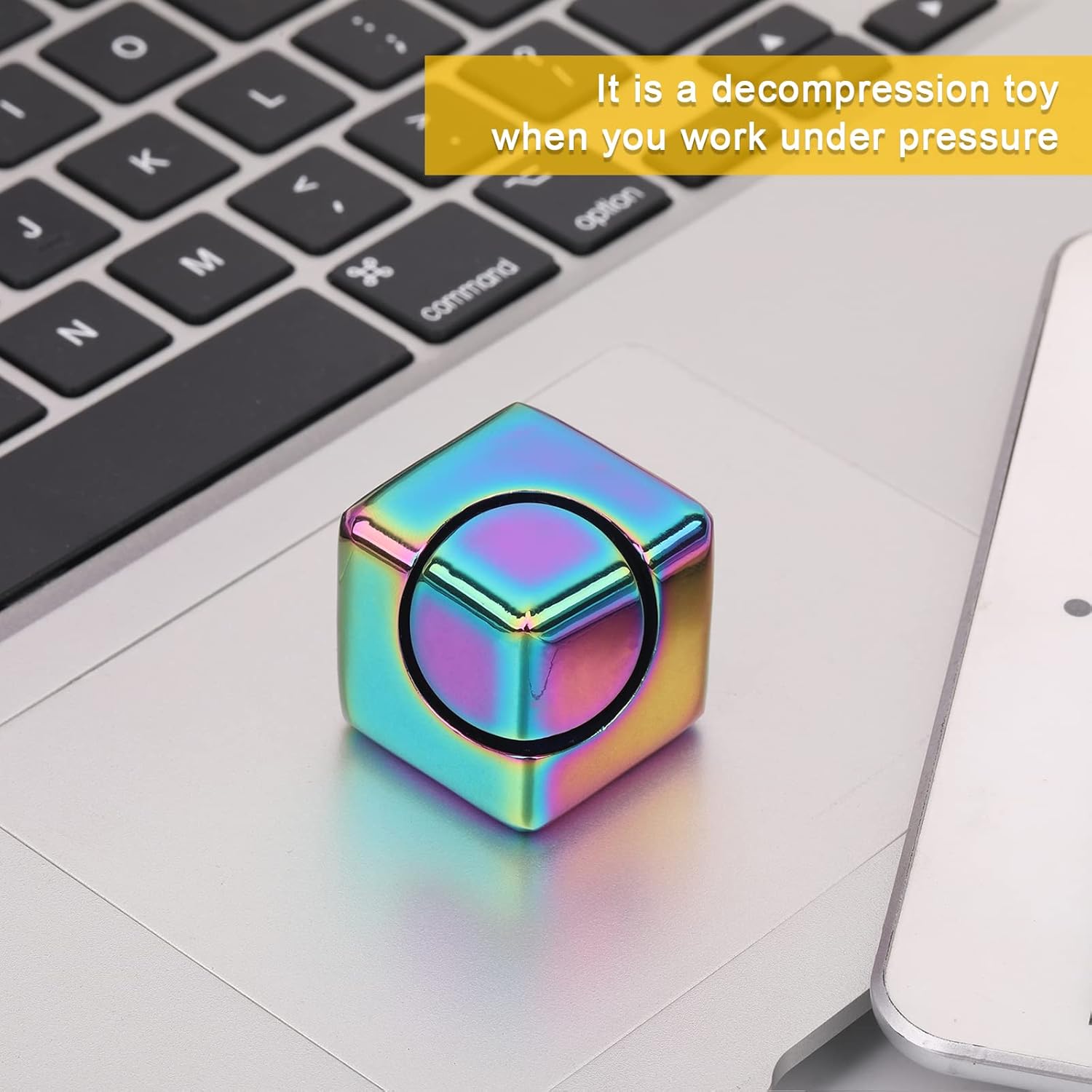 QLKUNLA Fidget Cube Spinner Anti-Anxiety Focusing Fidget Toys EDC Fidgets Spinner 4-in-1 Toy Metallic Focus Toy Cube Finger Top Desktop ADHD Stress Relieve Toys for Kids and Adults (Blue) - Image 7