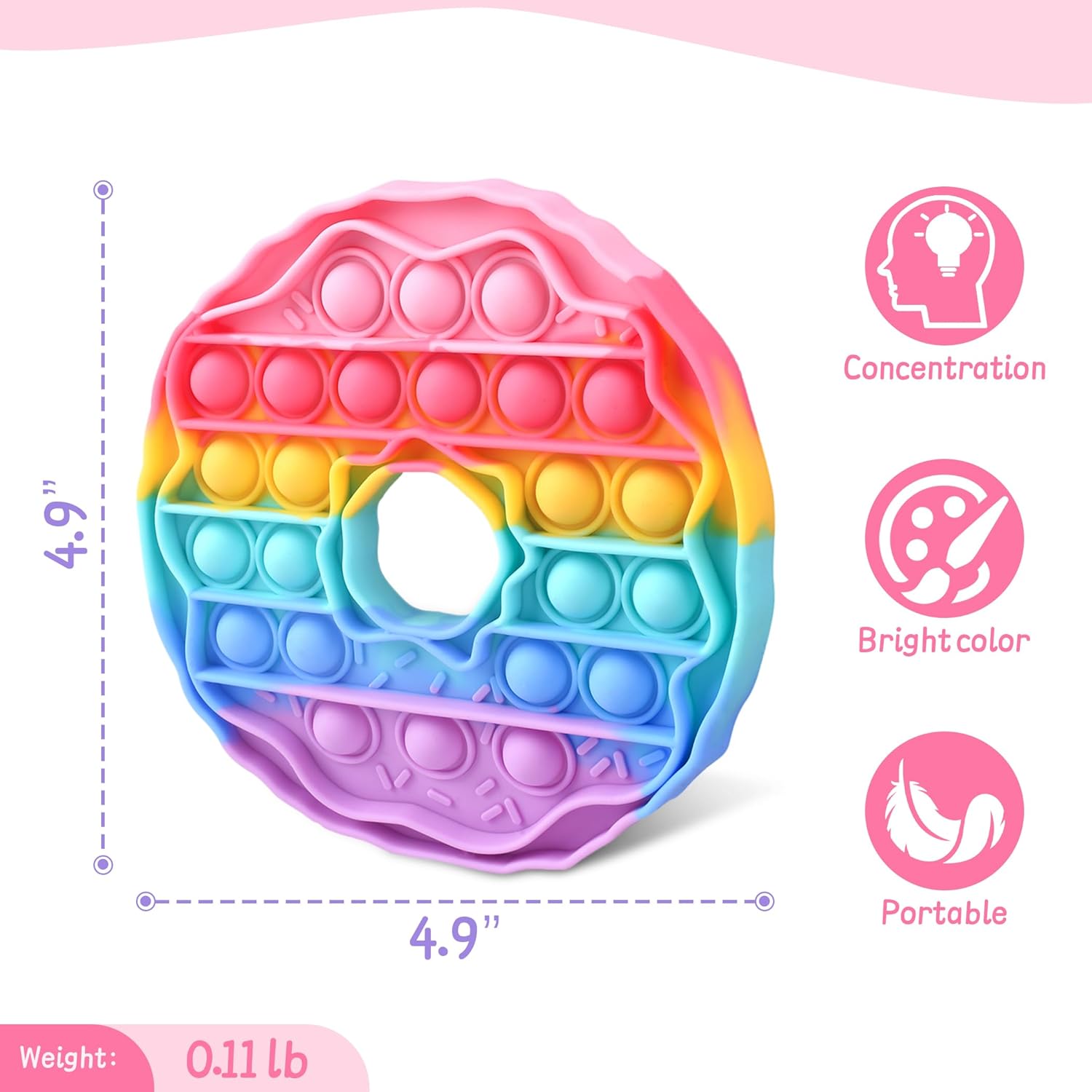 Bubble Fidget Sensory Toys,Cute Donut Push Silicone Squeeze Toy for Autism Anxiety Stress Relief Birthday Party Travel Office Classroom Gifts for Kids Girl Boy Adults - Image 5