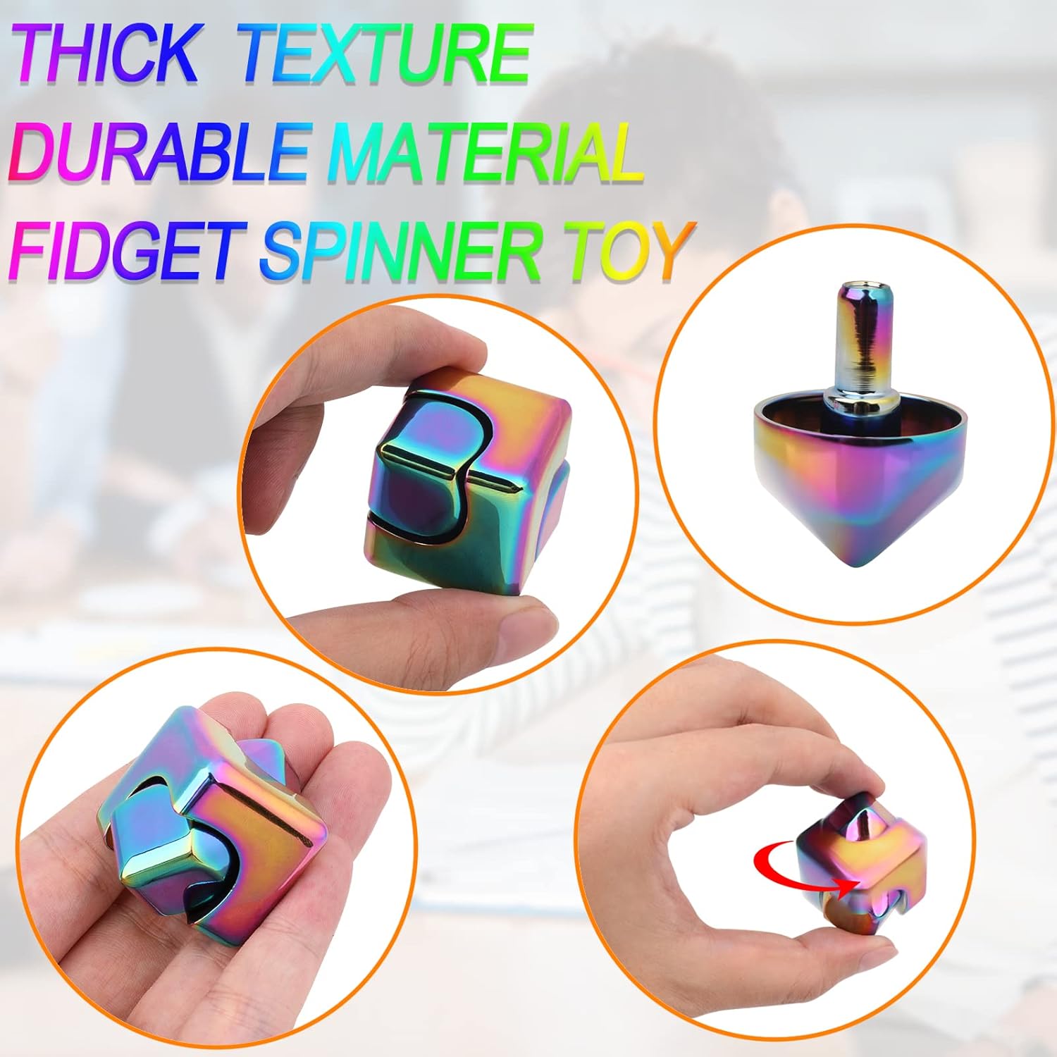 QLKUNLA Fidget Cube Spinner Anti-Anxiety Focusing Fidget Toys EDC Fidgets Spinner 4-in-1 Toy Metallic Focus Toy Cube Finger Top Desktop ADHD Stress Relieve Toys for Kids and Adults (Blue) - Image 3