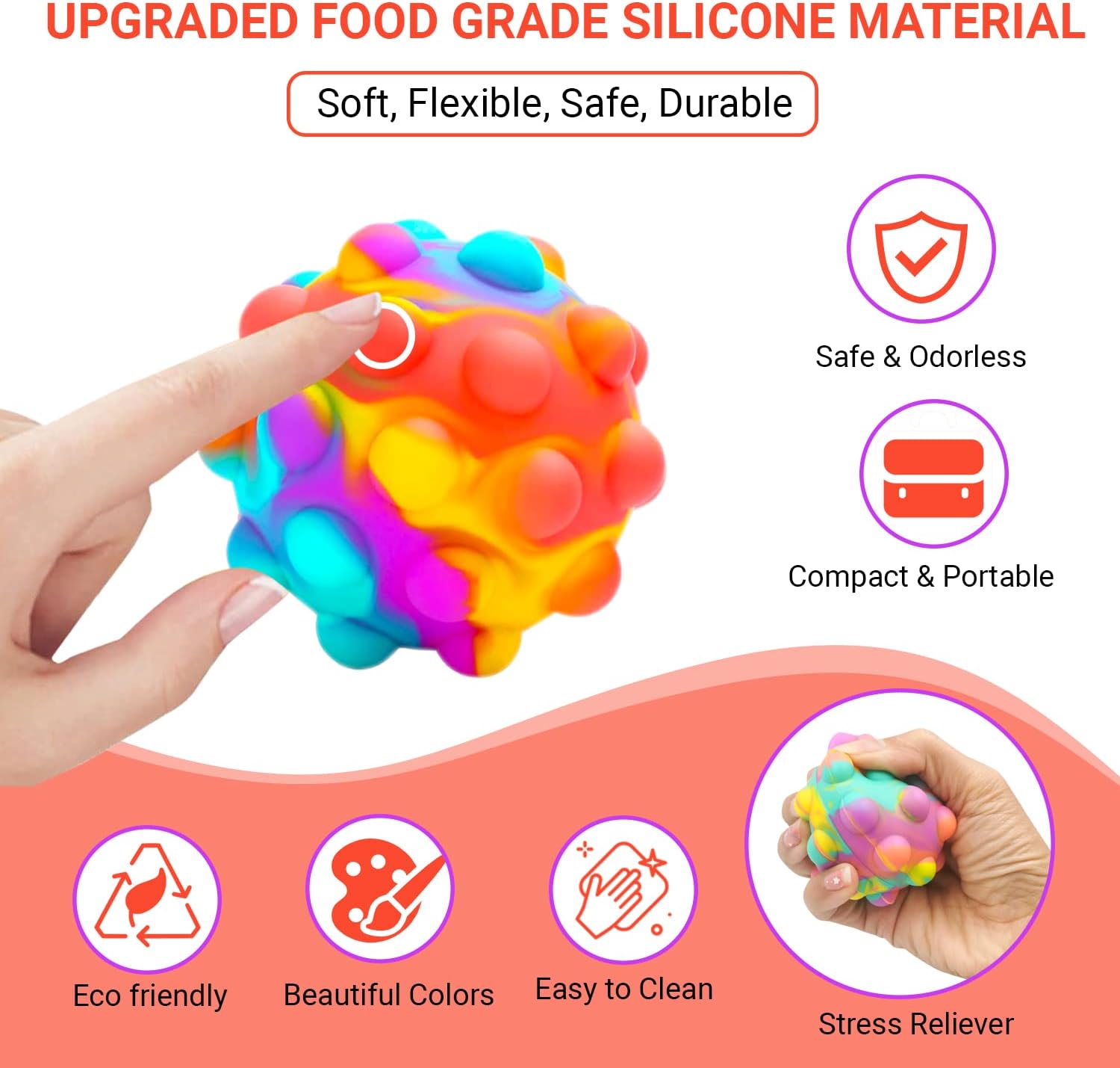 RadBizz Push Pop Bubble Fidget Sensory Toy Ball - for Autism, Stress, Anxiety - Kids and Adults (Multicolor Ball) - Image 4