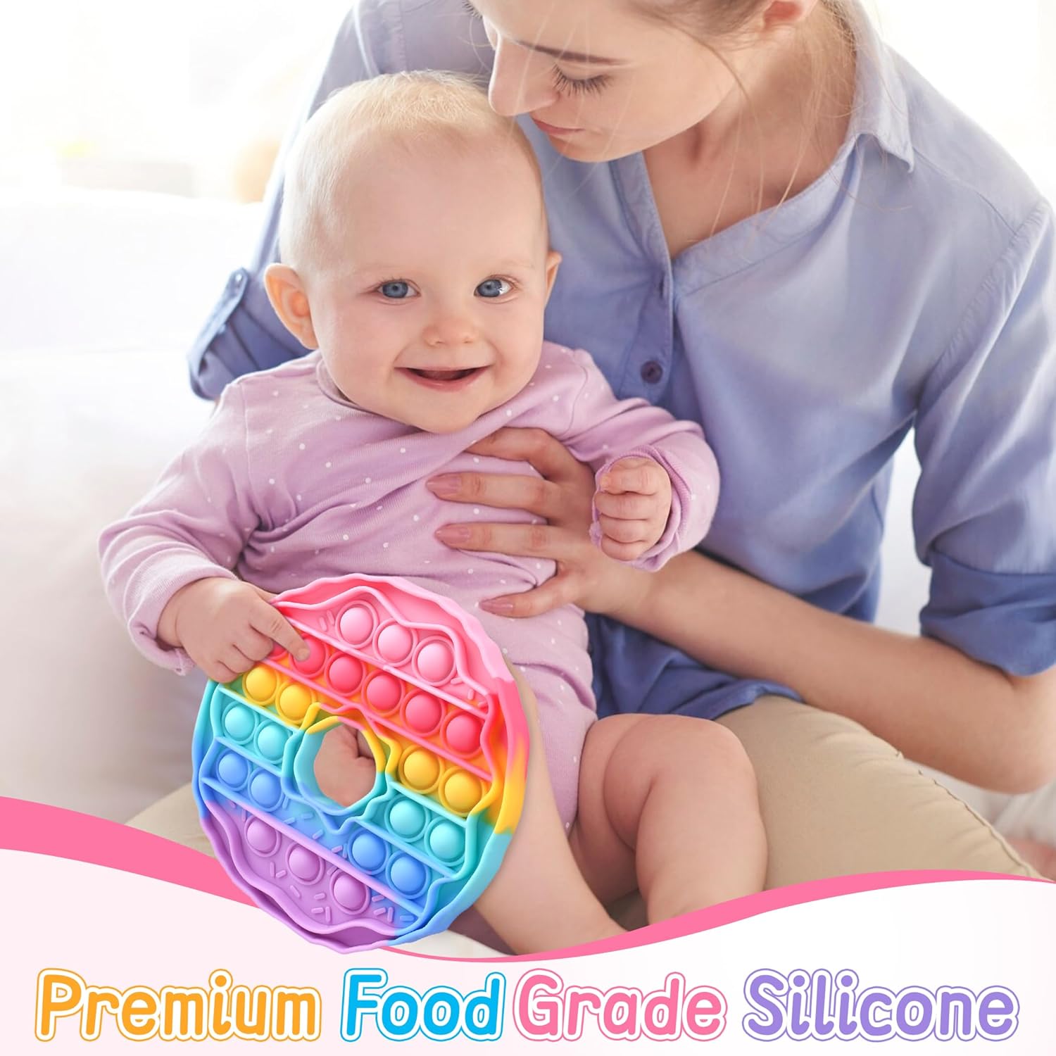 Bubble Fidget Sensory Toys,Cute Donut Push Silicone Squeeze Toy for Autism Anxiety Stress Relief Birthday Party Travel Office Classroom Gifts for Kids Girl Boy Adults - Image 3