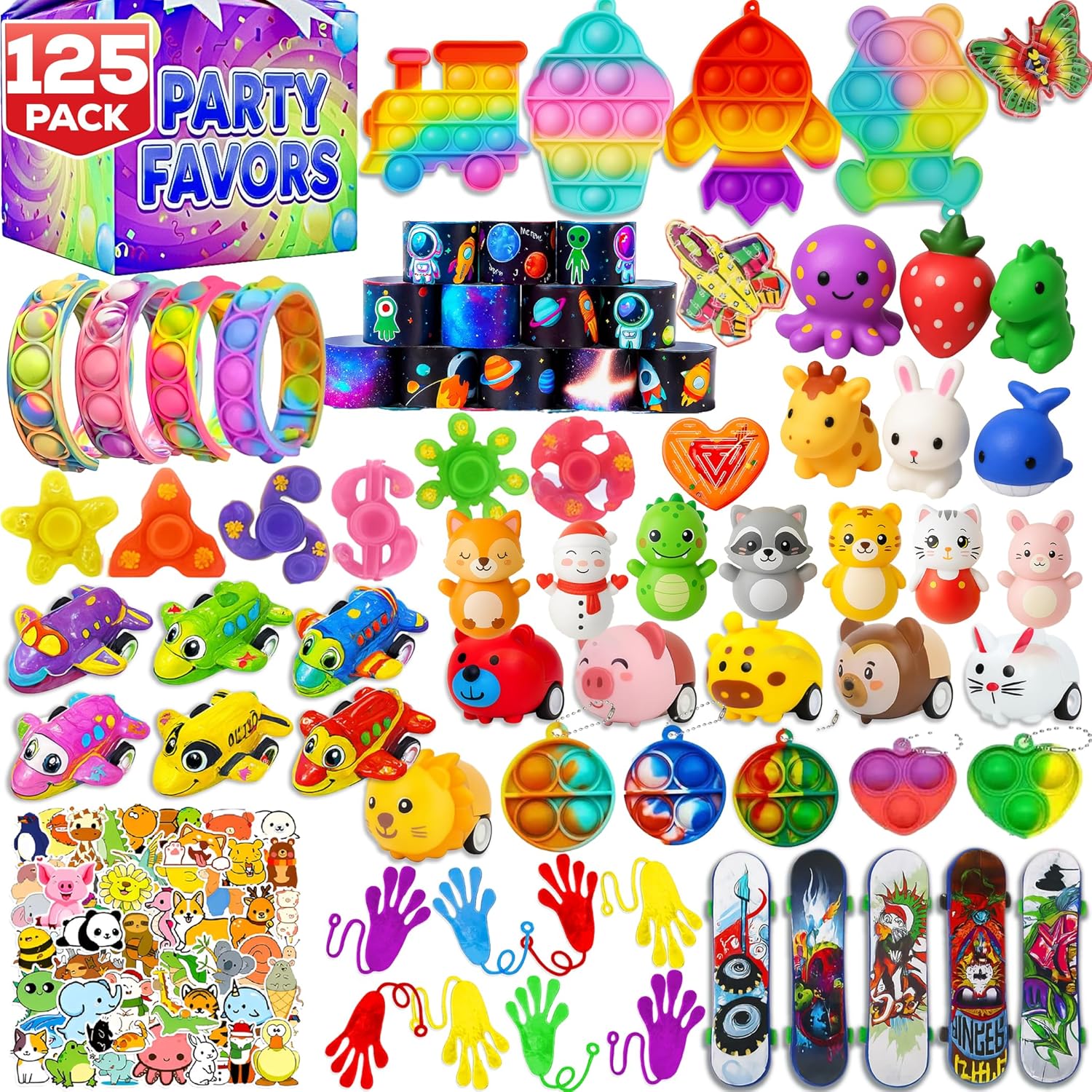 125 Pcs Party Favors Fidget Toys Pack, Randomly Selected Pop Sensory Set Gifts Stickers for Kids Adults Boy Girl Stocking Stuffers Autistic Bulk Goodie Bag Filler Treasure Box Classroom Prizes School - Image 2