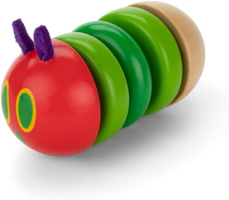 Kids Preferred World of Eric Carle The Very Hungry Caterpillar Newborn Wooden Fidget Toy, Baby Sensory Caterpillar Shaker Rattle for Infants, Babies, and Toddlers - Image 2